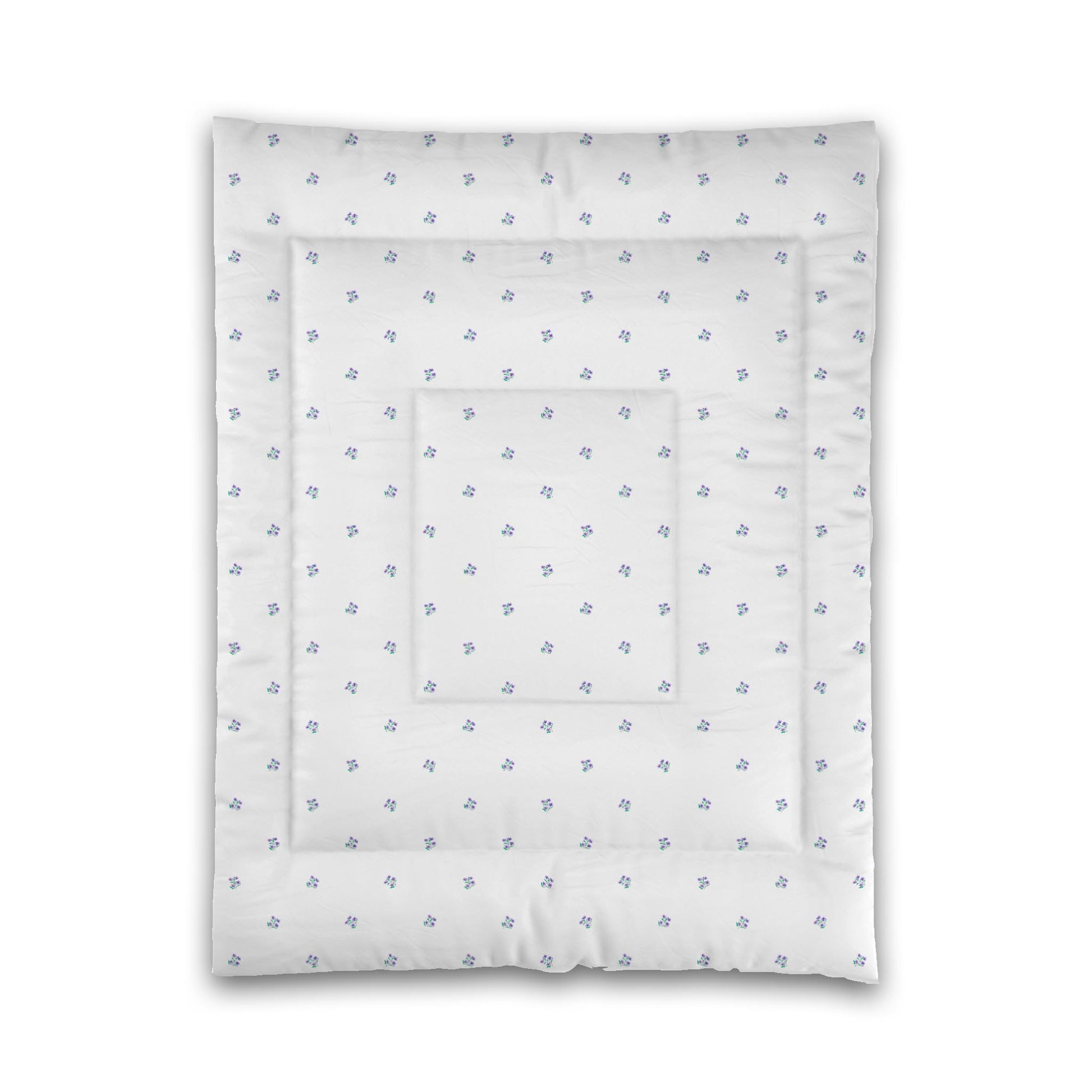 White Microfiber Comforter, Small Purple Floral Pattern, Twin - 68 x 88 inches