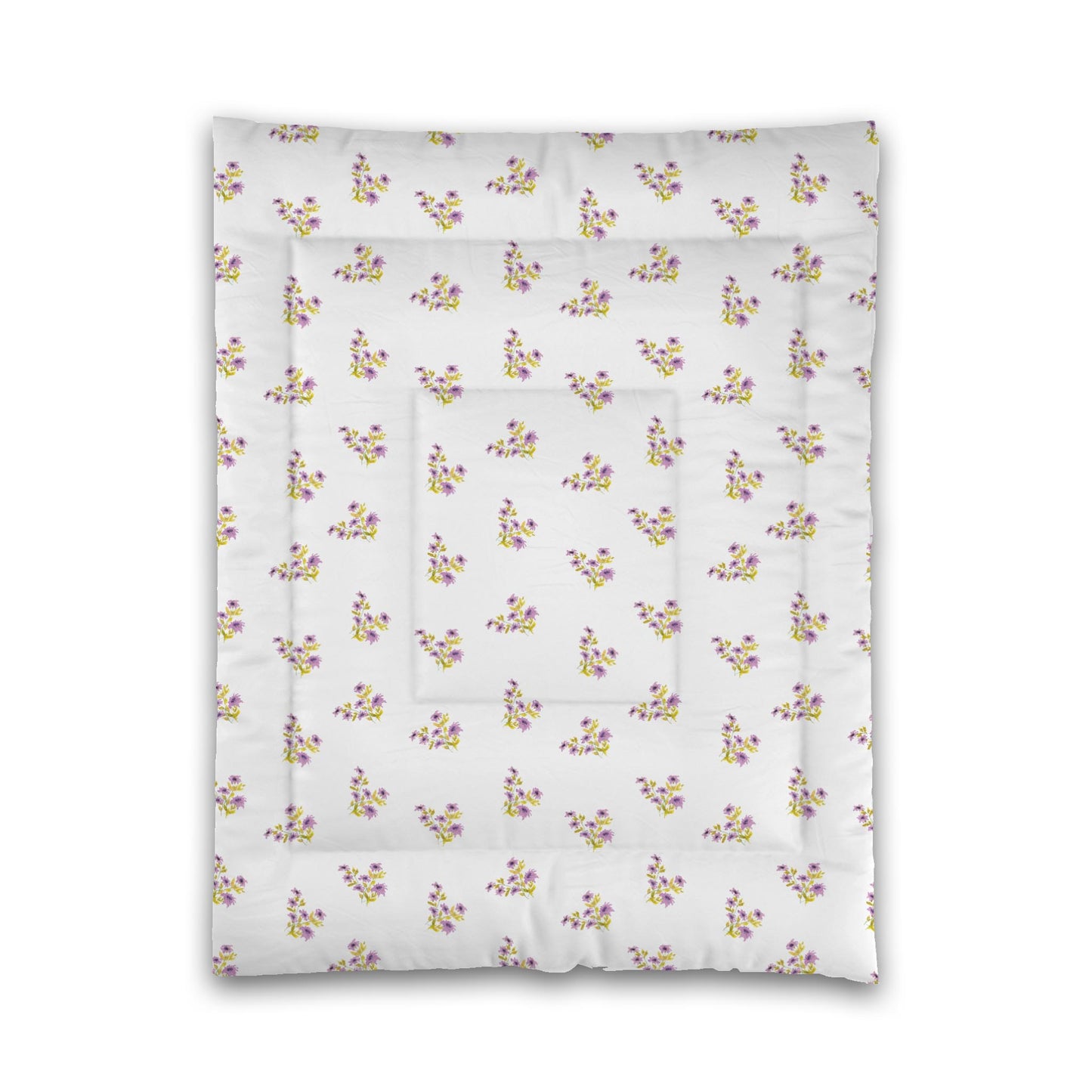 White Microfiber Comforter, Medium Mauve Floral Pattern, Twin - 68 x 88 inches