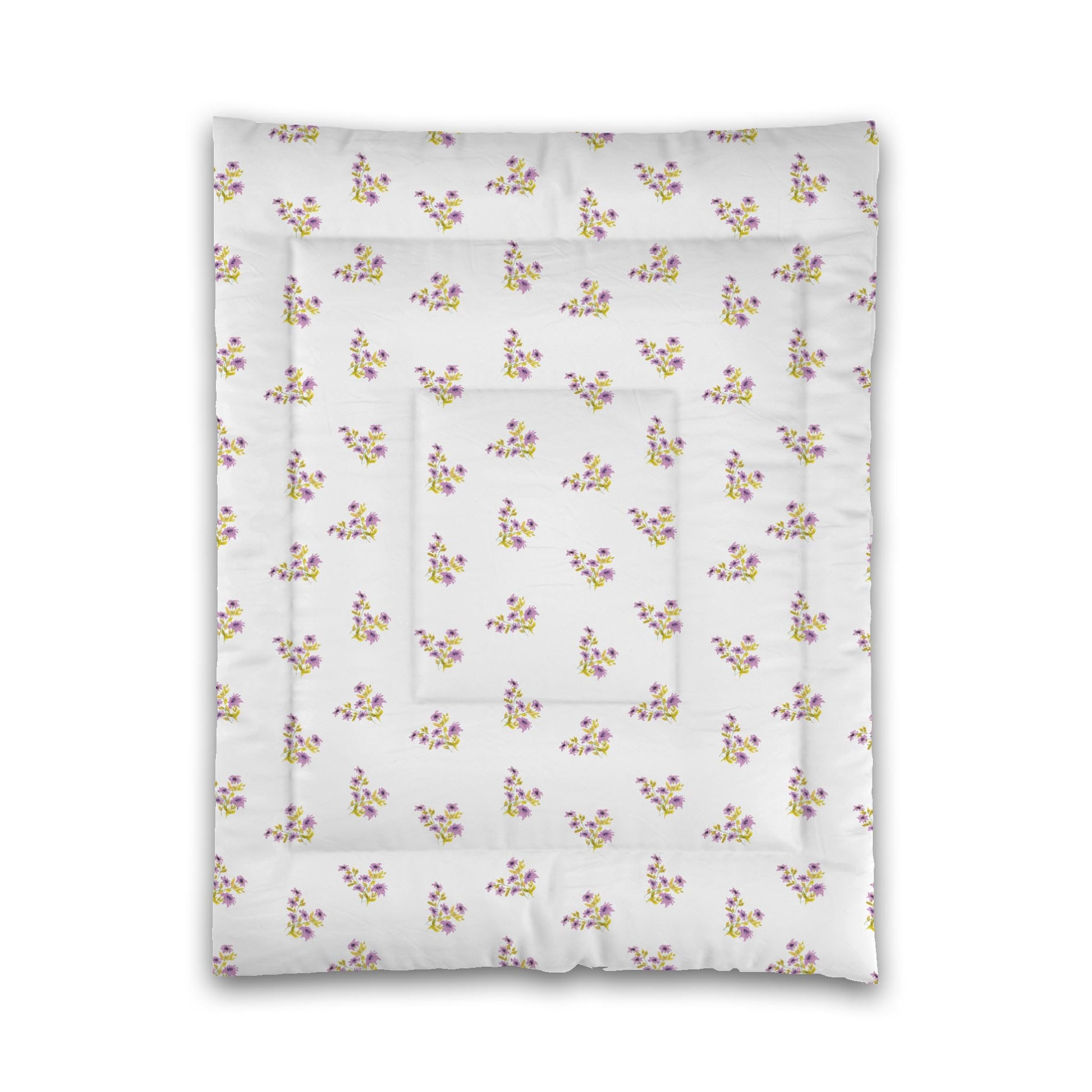White Microfiber Comforter, Medium Mauve Floral Pattern, Twin - 68 x 88 inches