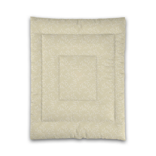 Desert Sand Microfiber Comforter, White Hand-painted Vine Print, Twin (width x length) 68 x 88 inches / 173 x 224 cm