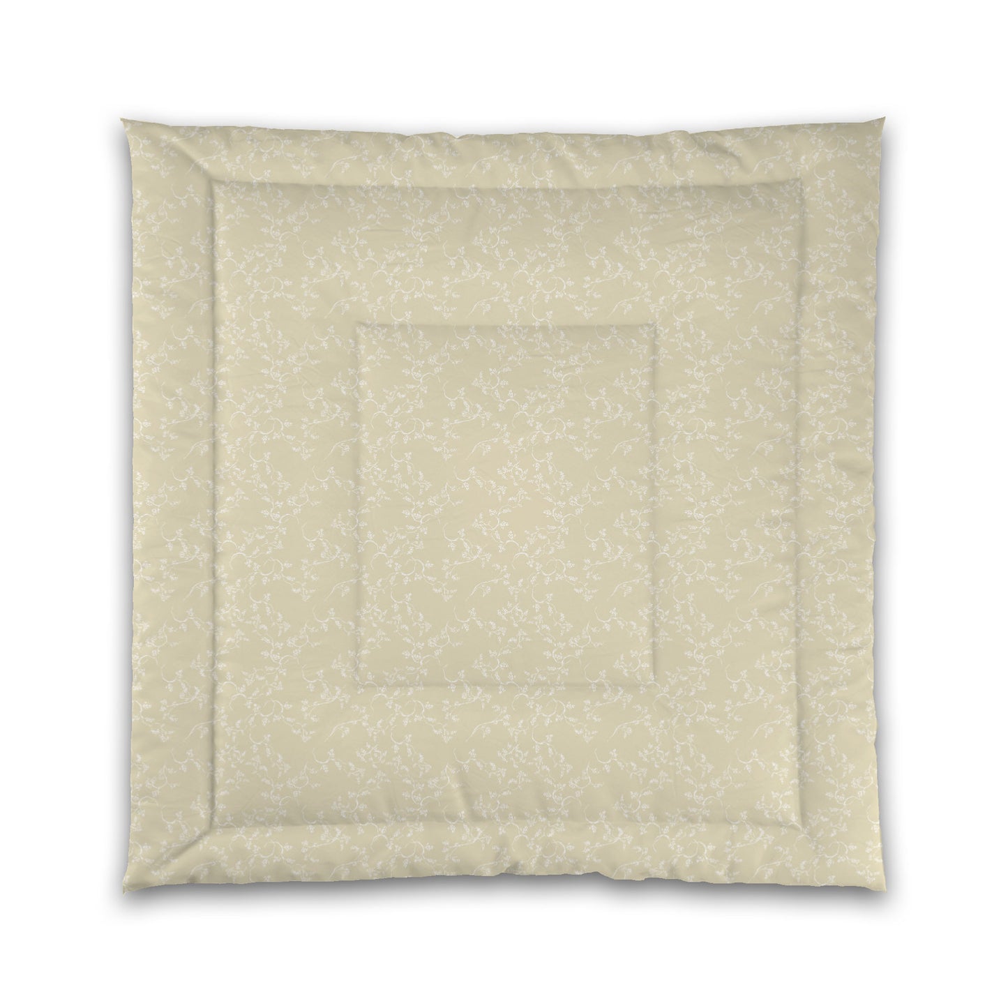 Desert Sand Microfiber Comforter, White Hand-painted Vine Print, Queen (width x length) 88 x 88 inches / 224 x 224 cm