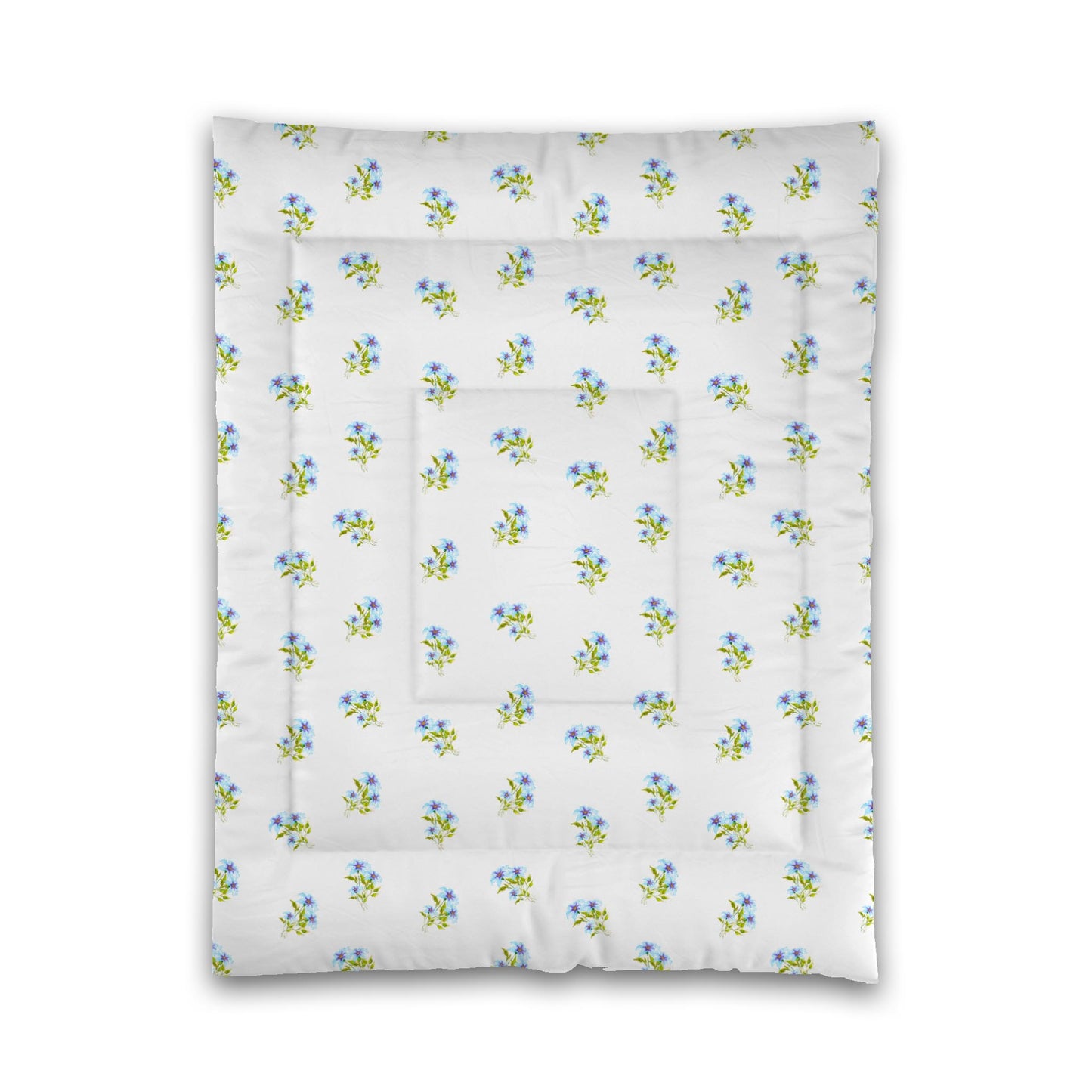 White Microfiber Comforter, Medium Blue Floral Pattern, Twin - 68 x 88 inches