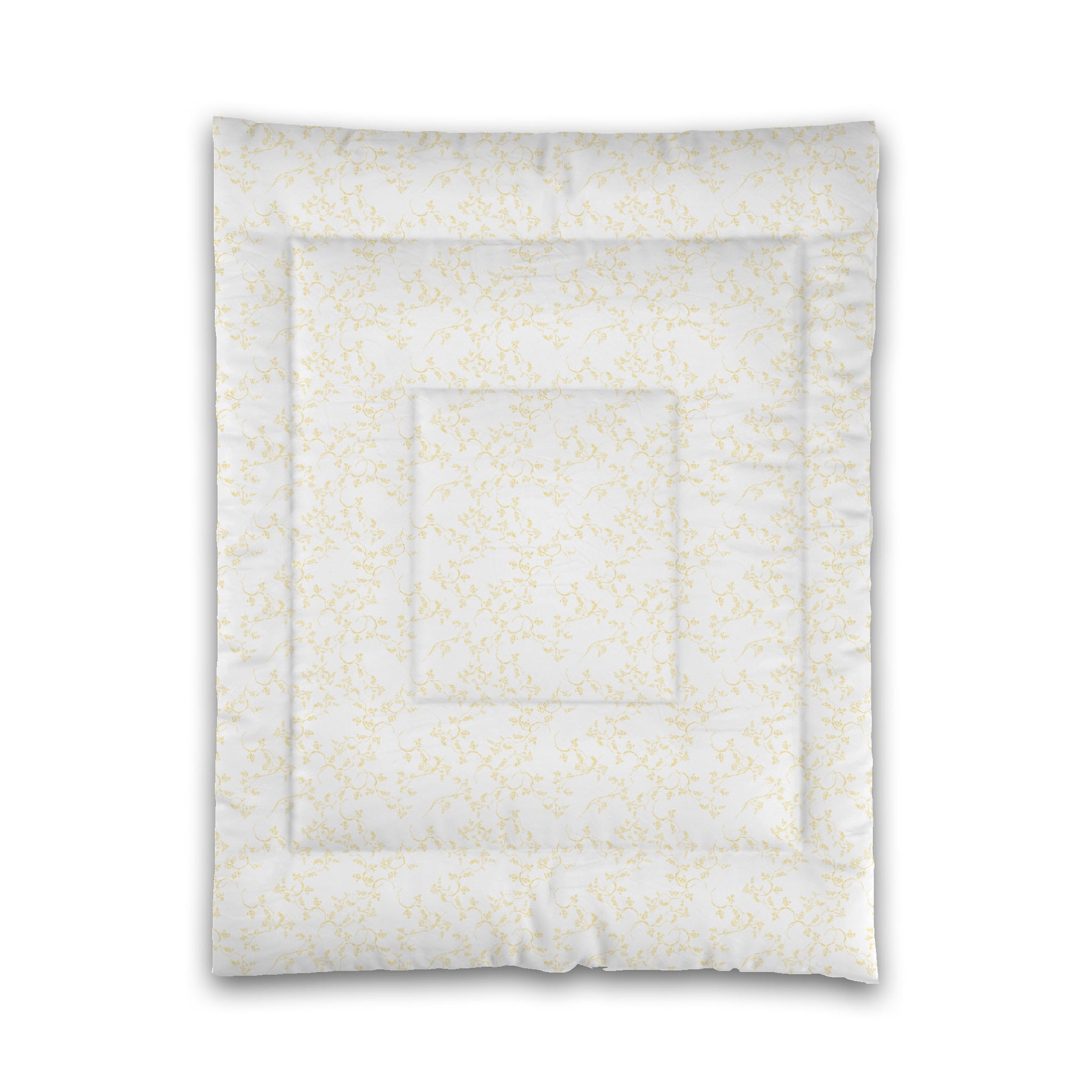 White Microfiber Comforter, Yellow Hand-painted Vine Print, Twin (width x length) 68 x 88 inches / 173 x 224 cm