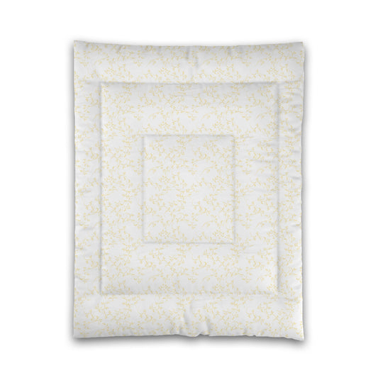 White Microfiber Comforter, Yellow Hand-painted Vine Print, Twin (width x length) 68 x 88 inches / 173 x 224 cm
