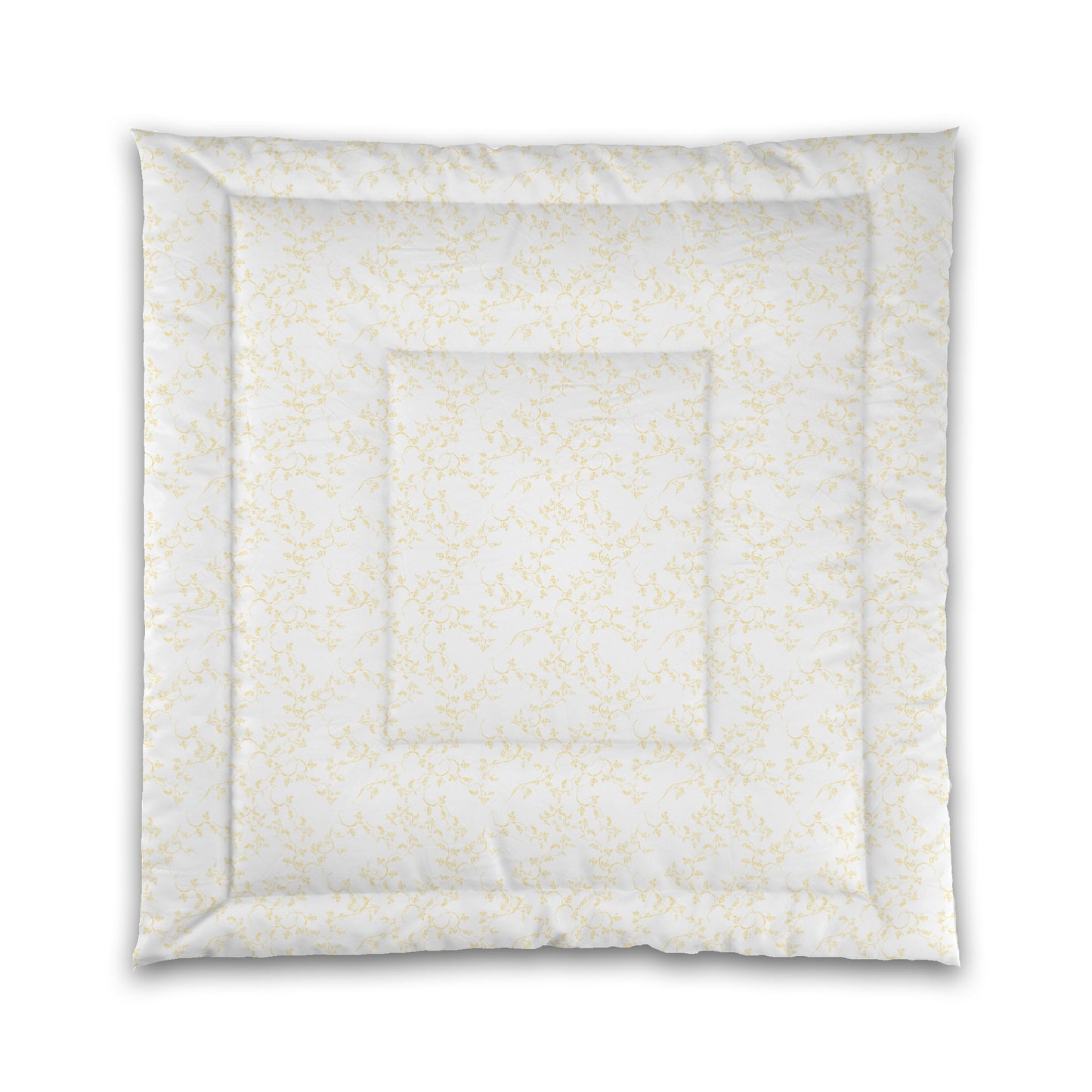 White Microfiber Comforter, Yellow Hand-painted Vine Print, Queen (width x length) 88 x 88 inches / 224 x 224 cm