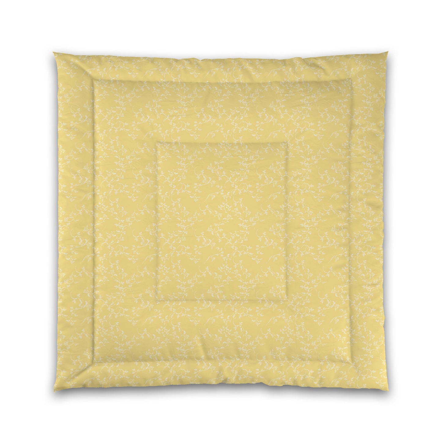 Yellow Microfiber Comforter, White Hand-painted Vine Print, Queen (width x length) 88 x 88 inches / 224 x 224 cm