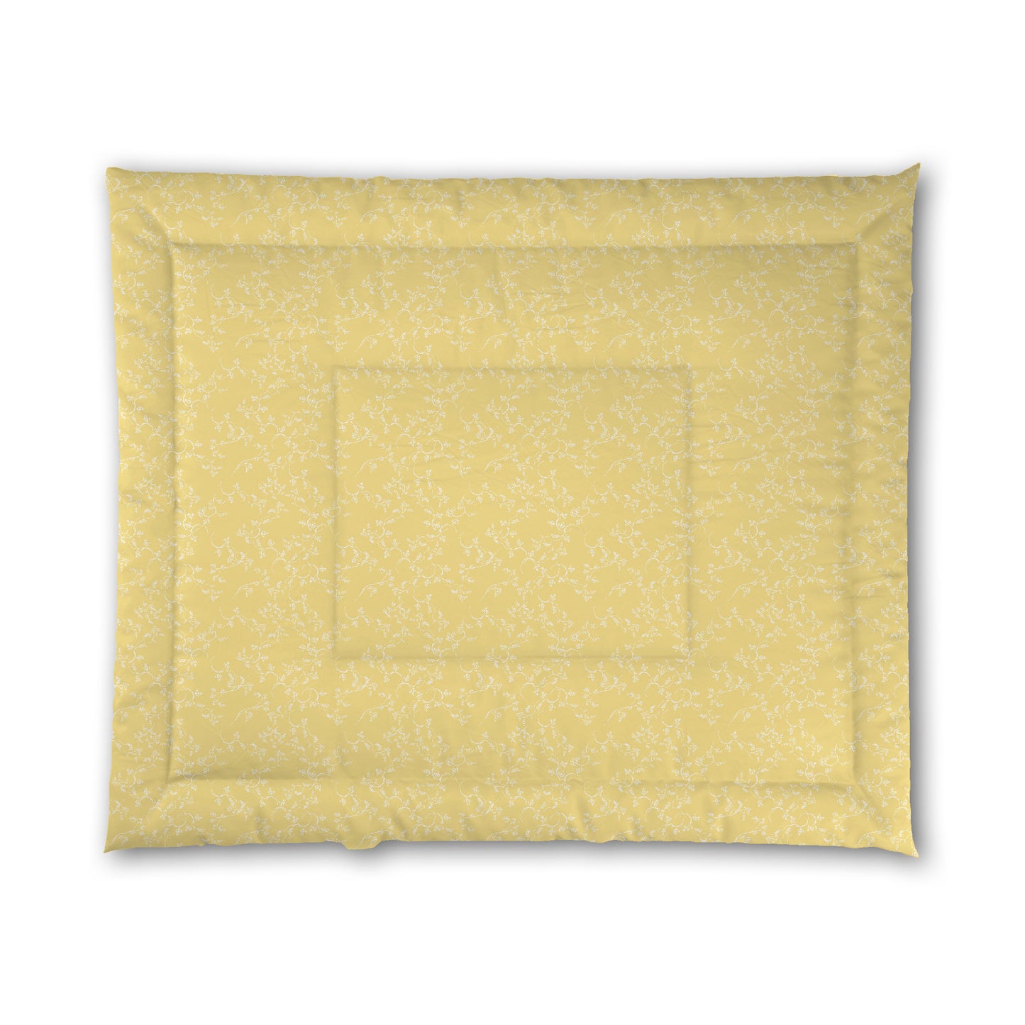 Yellow Microfiber Comforter, White Hand-painted Vine Print, King (width x length) 104 x 88 inches / 264 x 224 cm