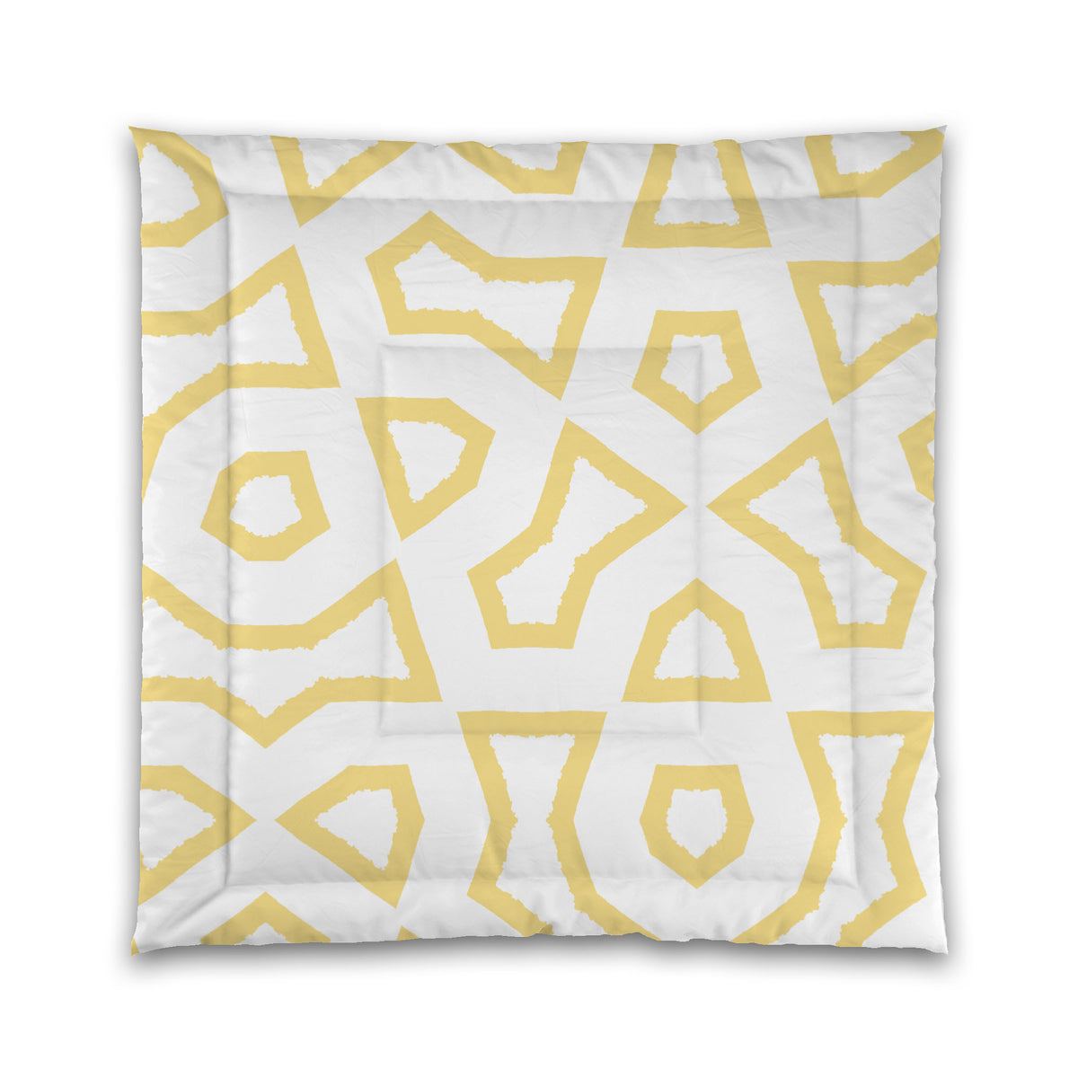 White Microfiber Comforter with Yellow Labyrinth Print | Queen - 88 x 88 inches