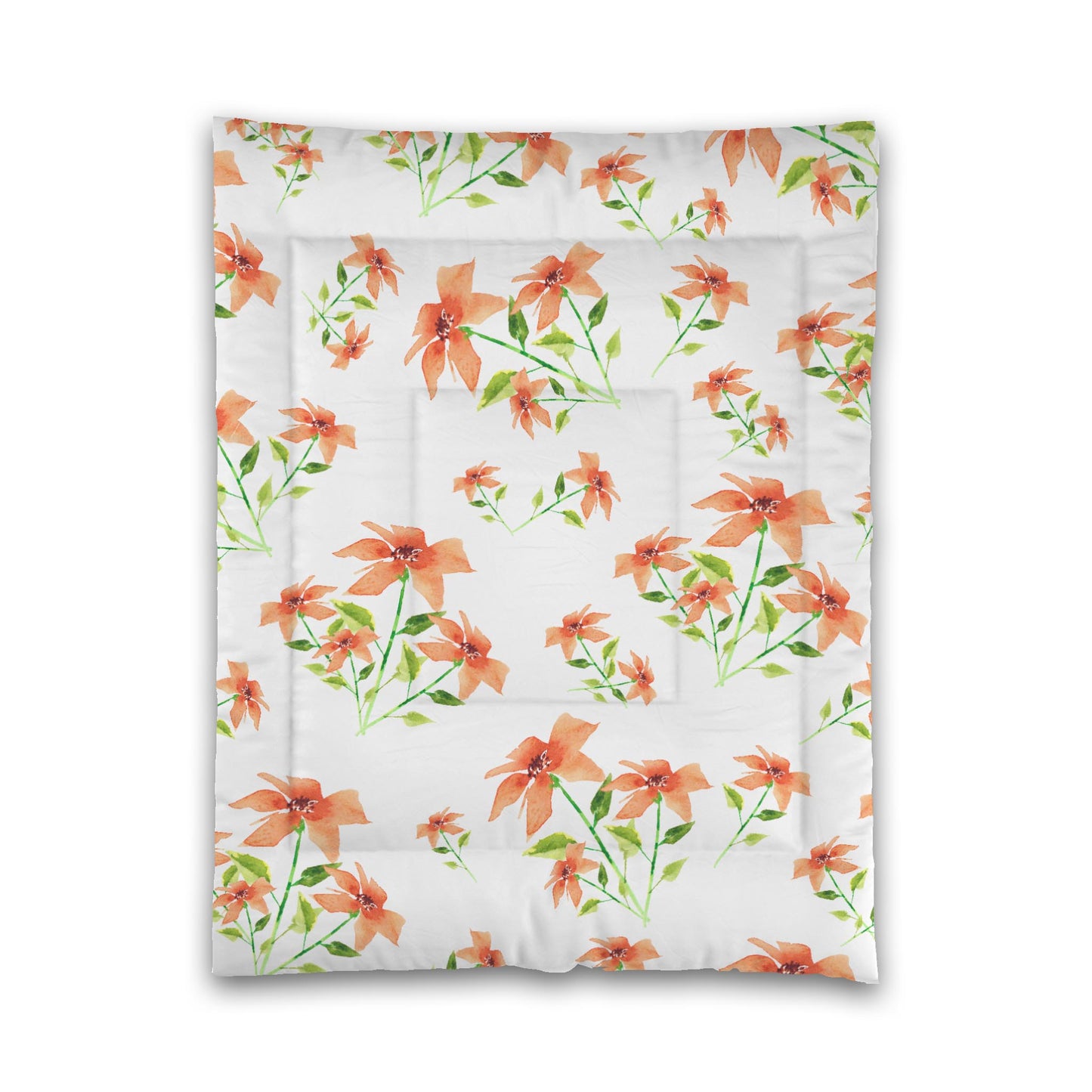 White Microfiber Comforter, Large Pale Orange Floral Print, Twin - 68 x 88 inches