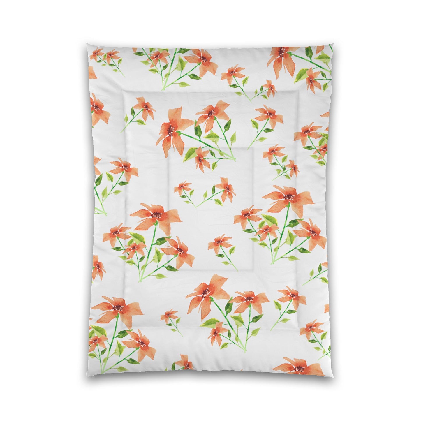 White Microfiber Comforter, Large Pale Orange Floral Print, Twin XL - 68 x 92 inches