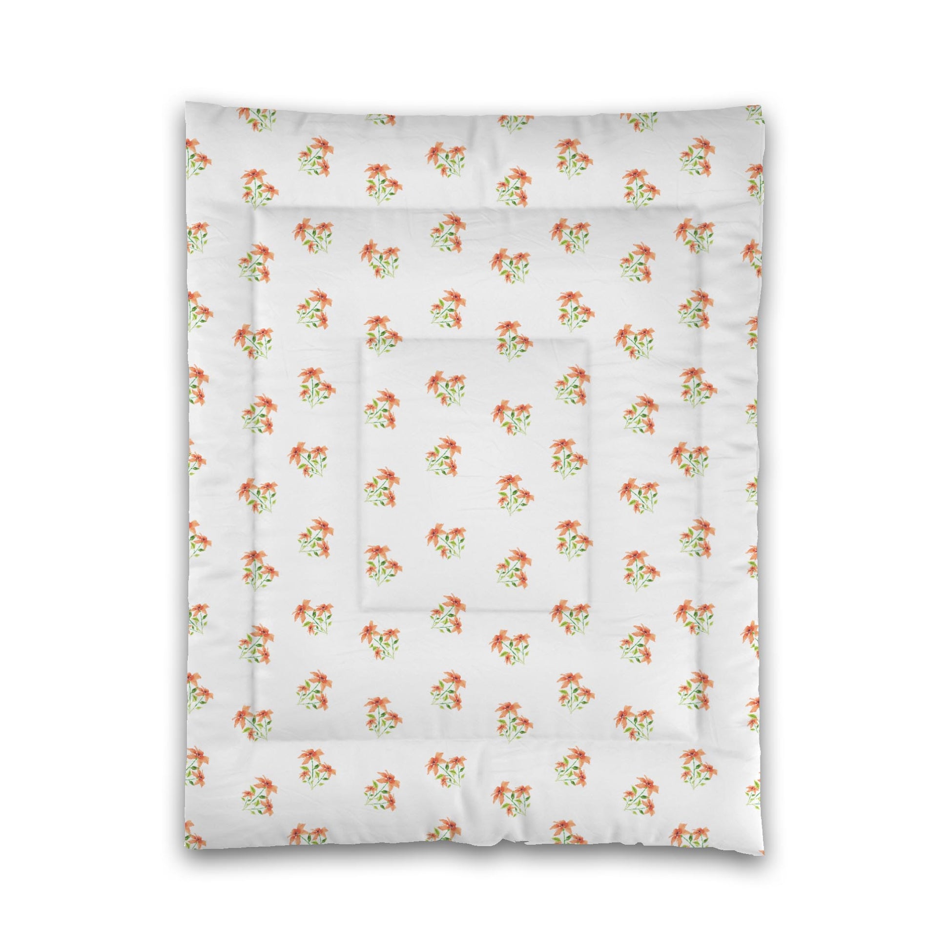 White Microfiber Comforter, Medium Pale Orange Floral Pattern, Twin - 68 x 88 inches