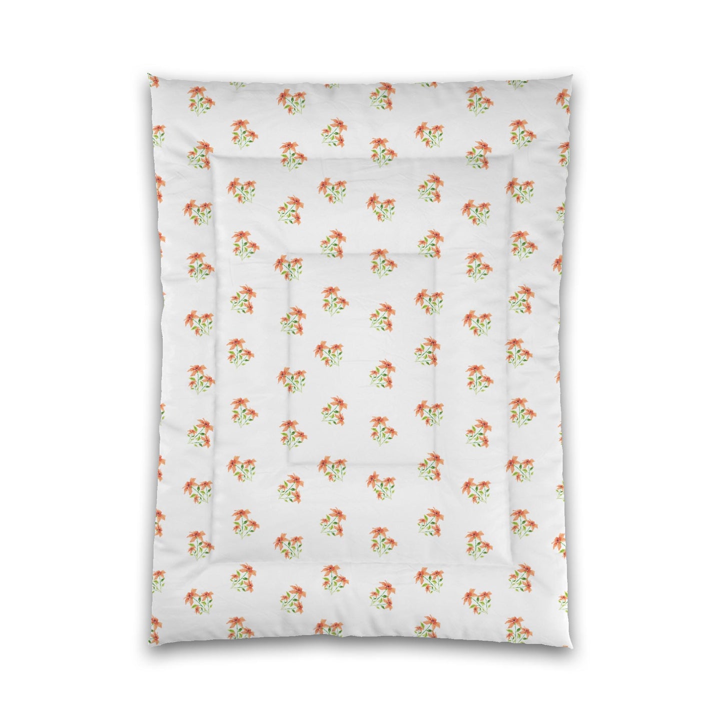 White Microfiber Comforter, Medium Pale Orange Floral Pattern, Twin XL - 68 x 92 inches