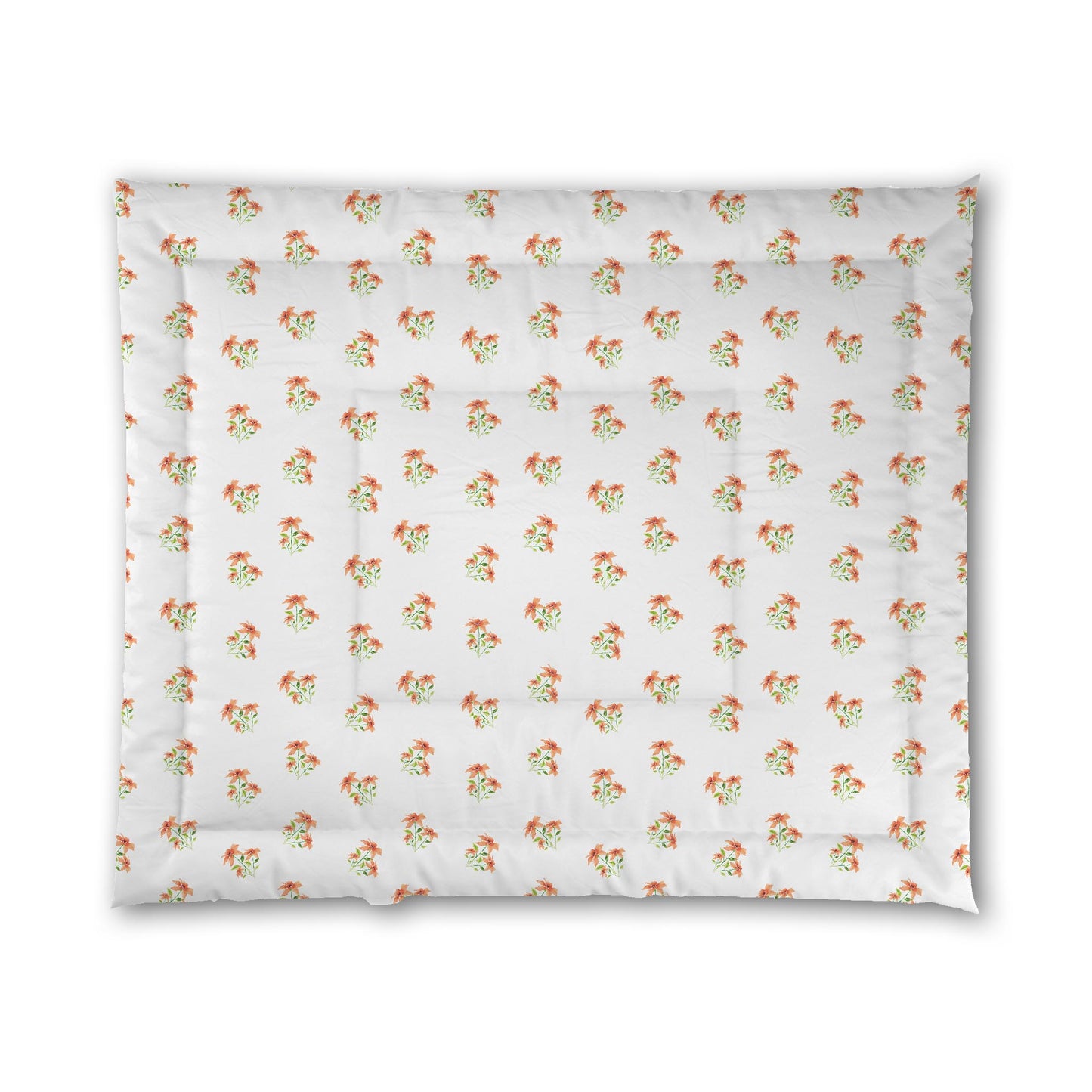 White Microfiber Comforter, Medium Pale Orange Floral Pattern, King - 104 x 88 inches