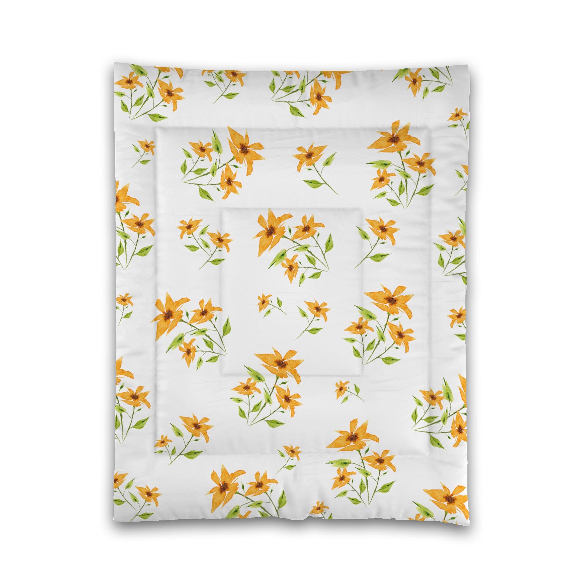 White Microfiber Comforter, Large Yellow-Orange Floral Print, Twin - 68 x 88 inches