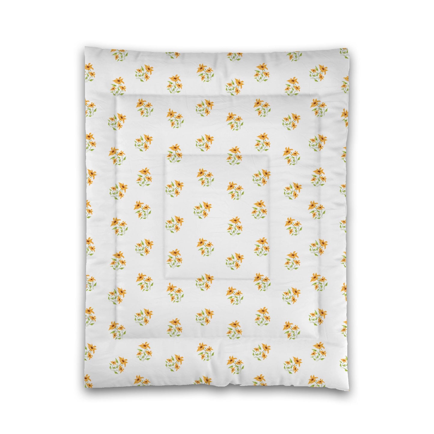 White Microfiber Comforter, Medium Yellow-Orange Floral Pattern, Twin - 68 x 88 inches