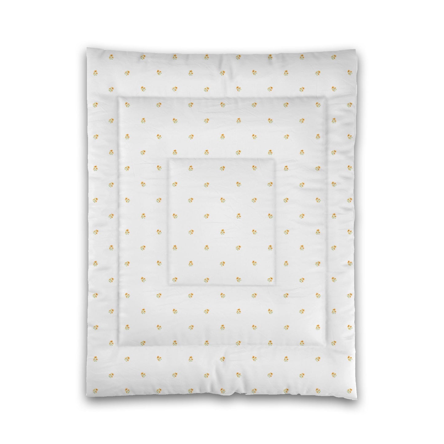 White Microfiber Comforter, Small Yellow-Orange Floral Pattern, Twin - 68 x 88 inches