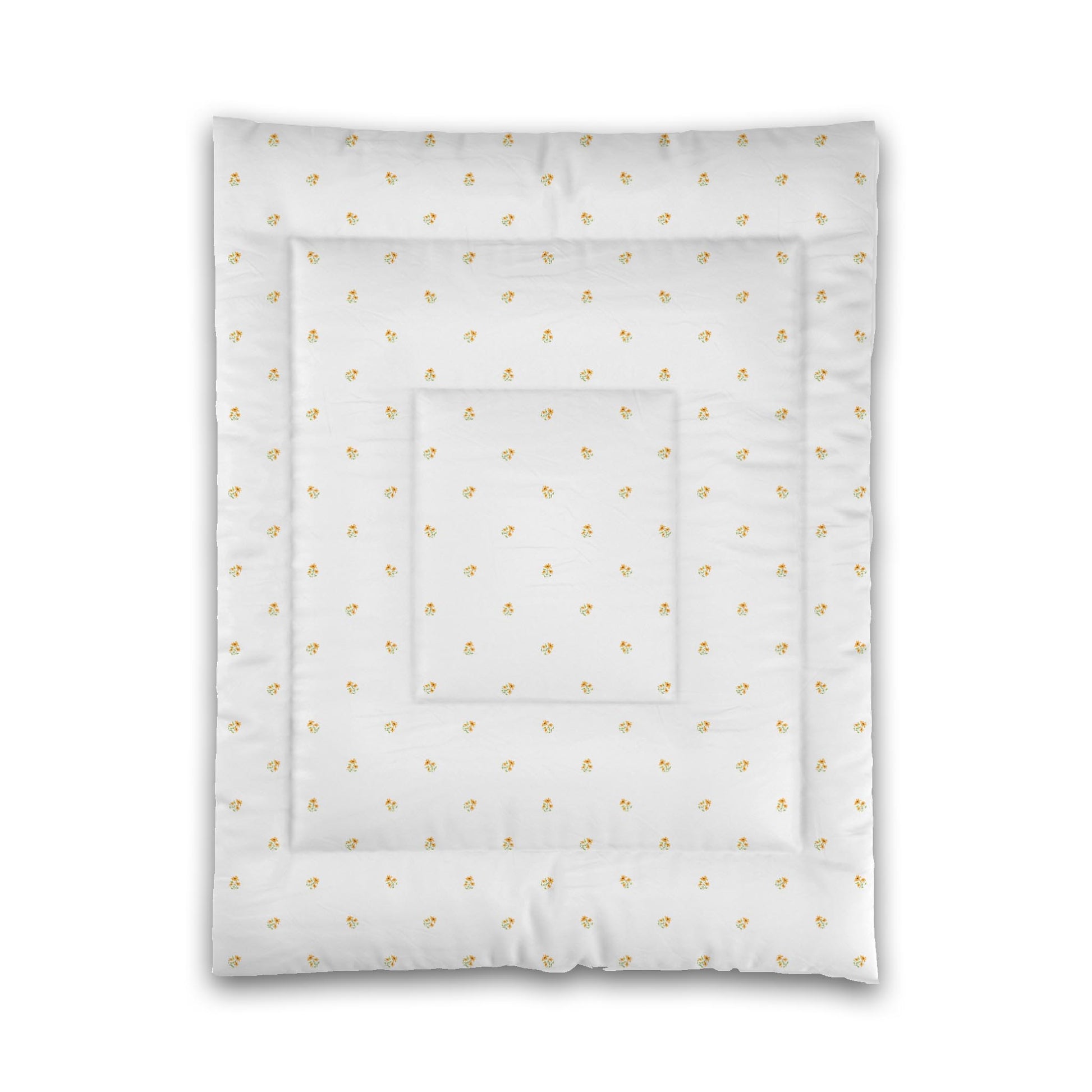 White Microfiber Comforter, Small Yellow-Orange Floral Pattern, Twin - 68 x 88 inches