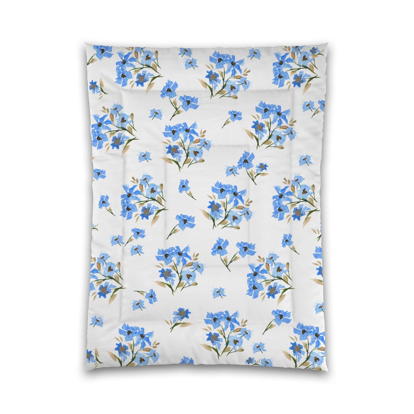 White Microfiber Comforter, Large Blue Floral Print, Twin XL - 68 x 92 inches