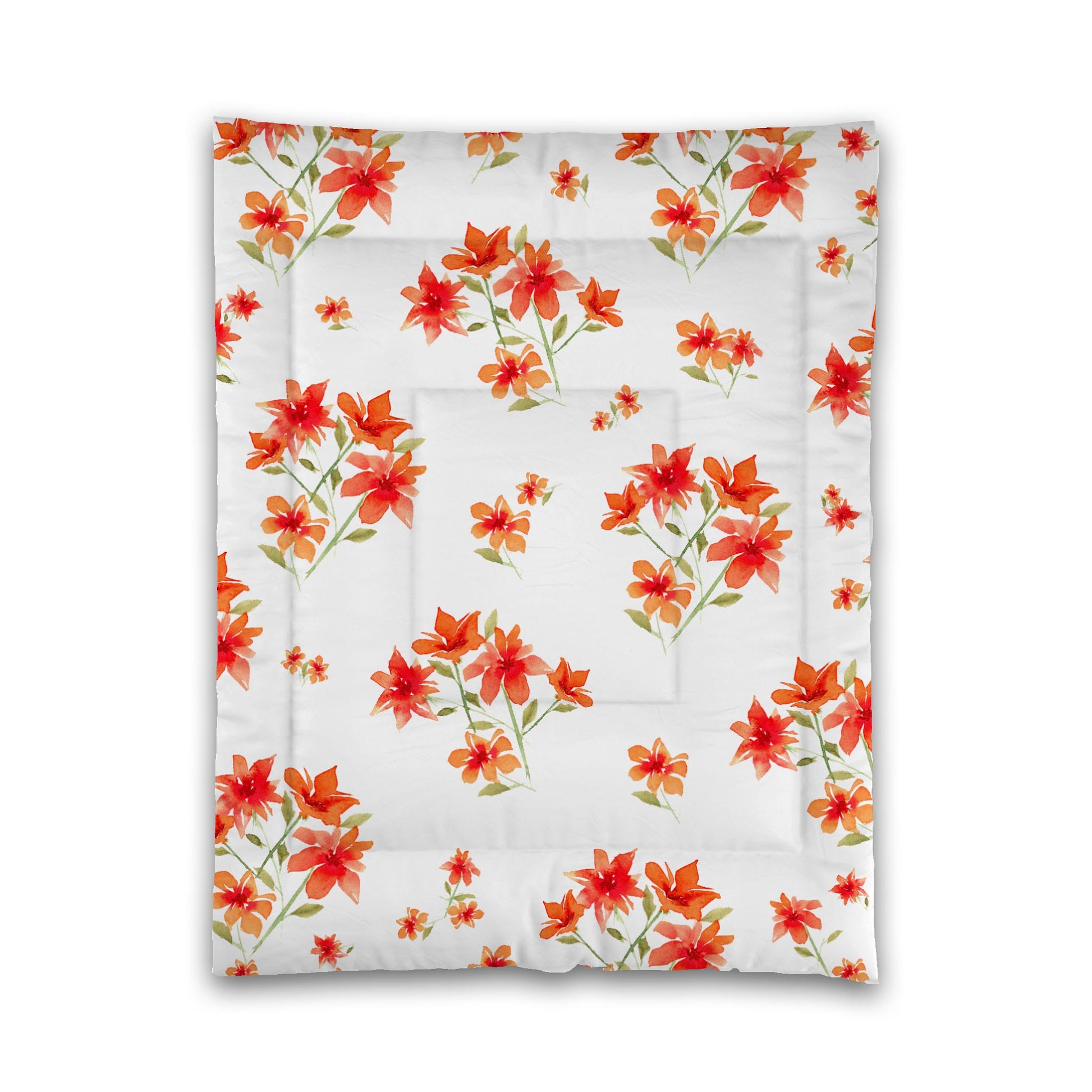 White Microfiber Comforter, Large Red Floral Print, Twin - 68 x 88 inches