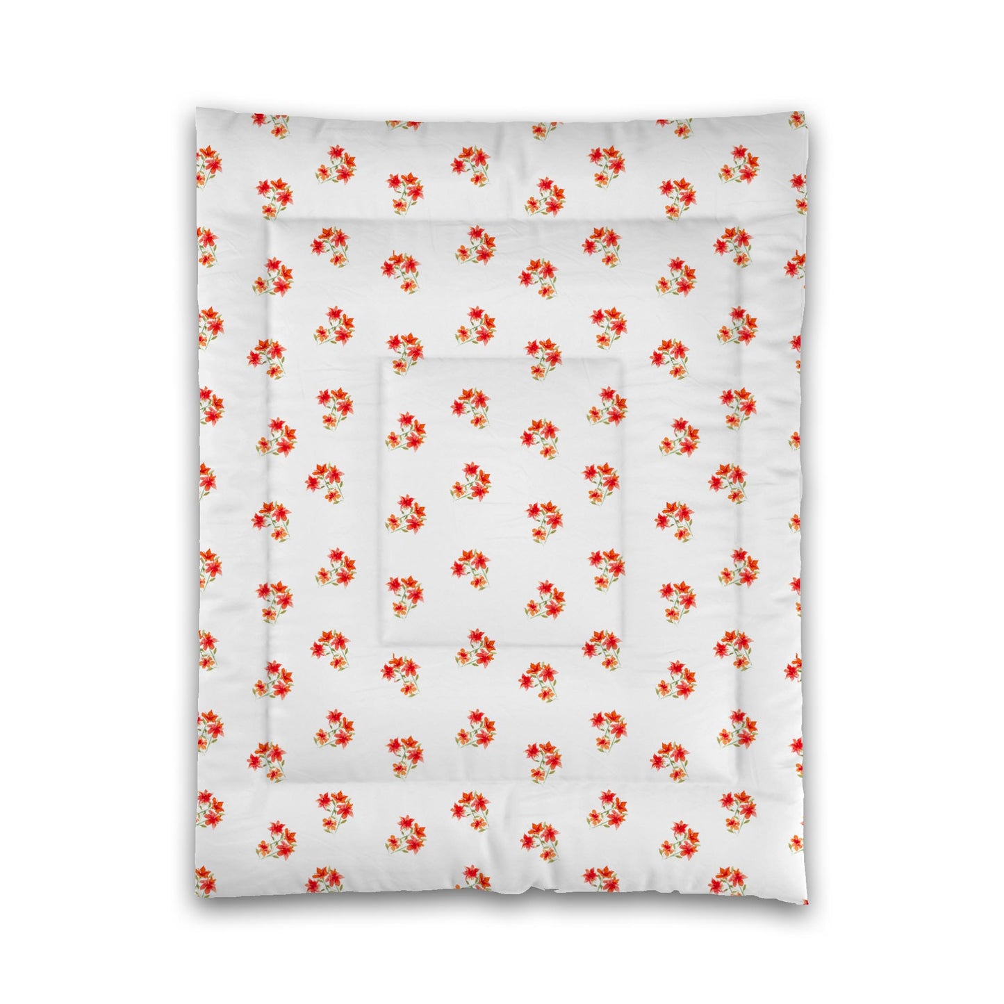 White Microfiber Comforter, Medium Red Floral Pattern, Twin - 68 x 88 inches