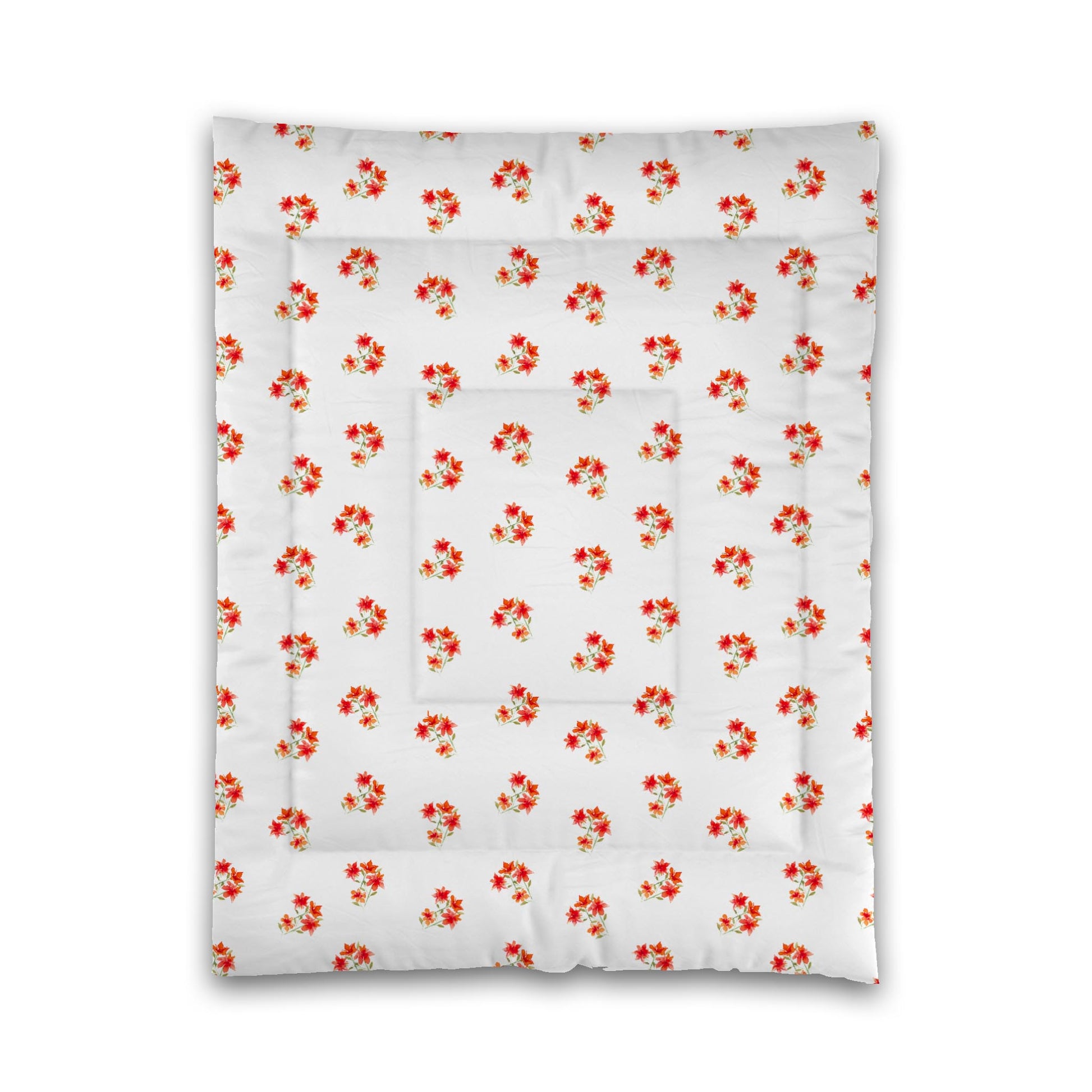 White Microfiber Comforter, Medium Red Floral Pattern, Twin - 68 x 88 inches
