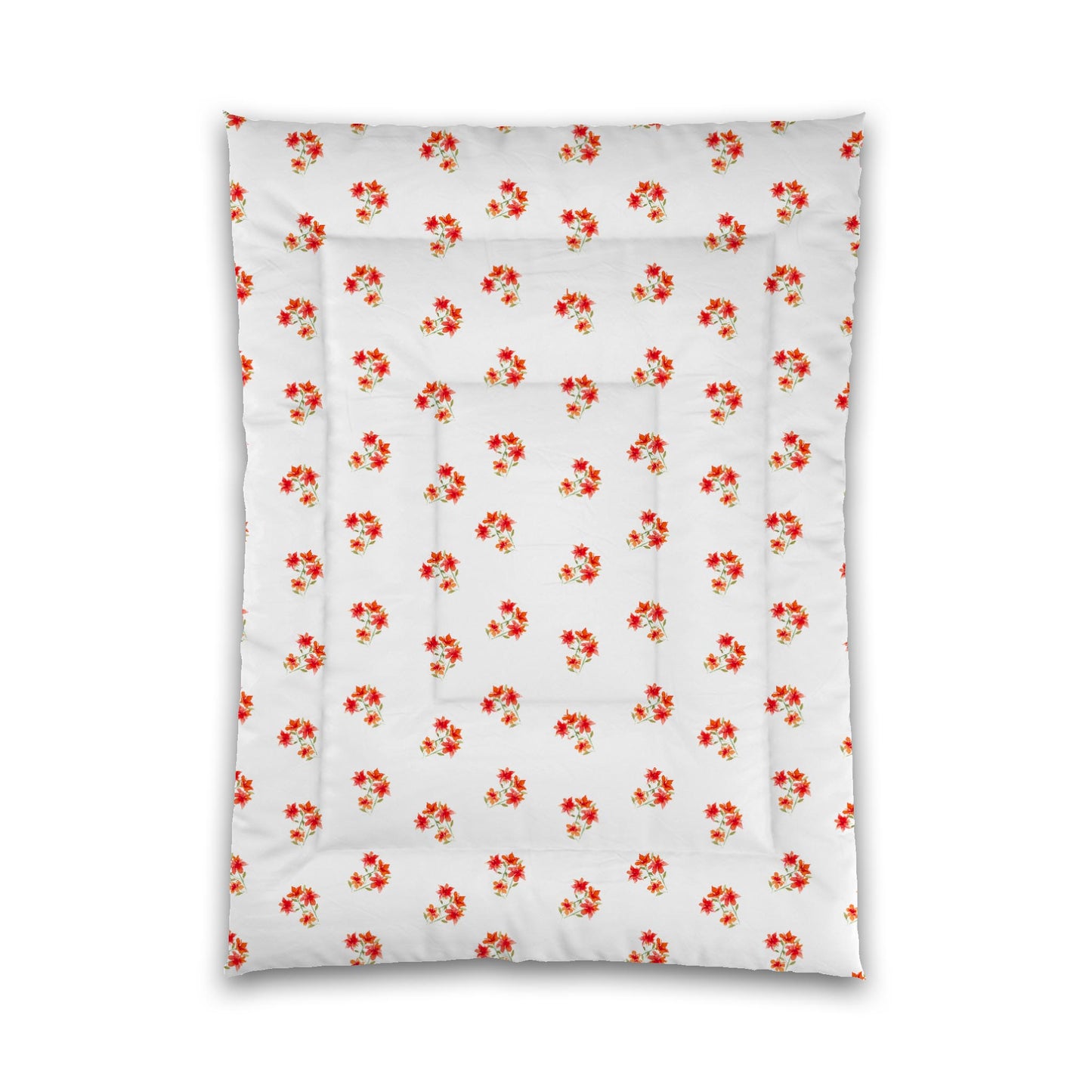 White Microfiber Comforter, Medium Red Floral Pattern, Twin XL - 68 x 92 inches