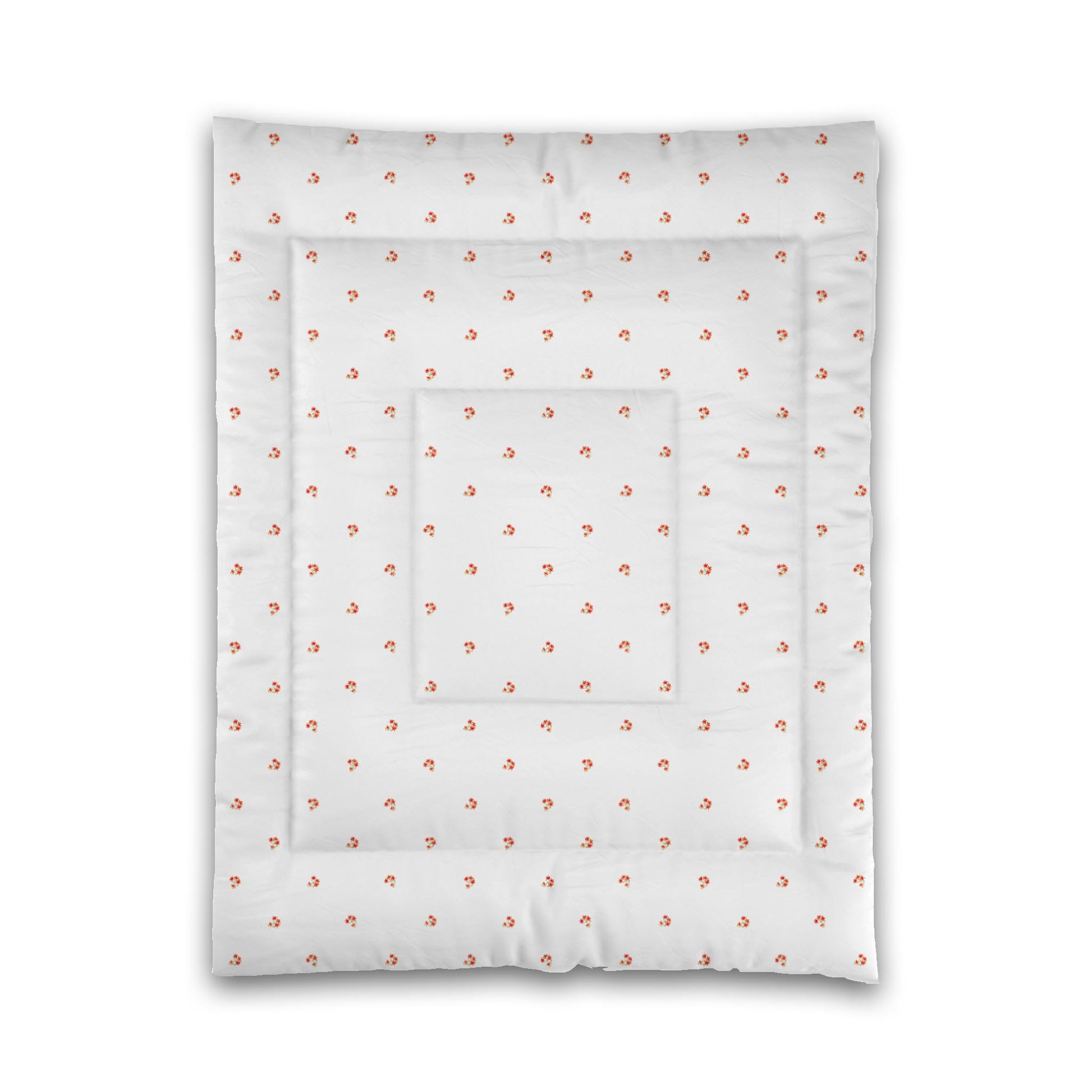 White Microfiber Comforter, Small Red Floral Pattern, Twin - 68 x 88 inches