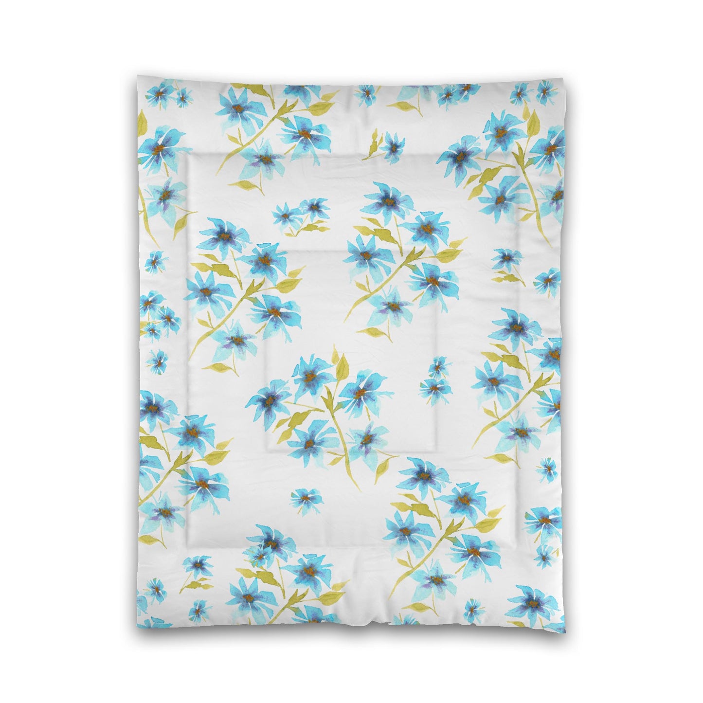 White Microfiber Comforter, Large Blue Floral Print, Twin - 68 x 88 inches