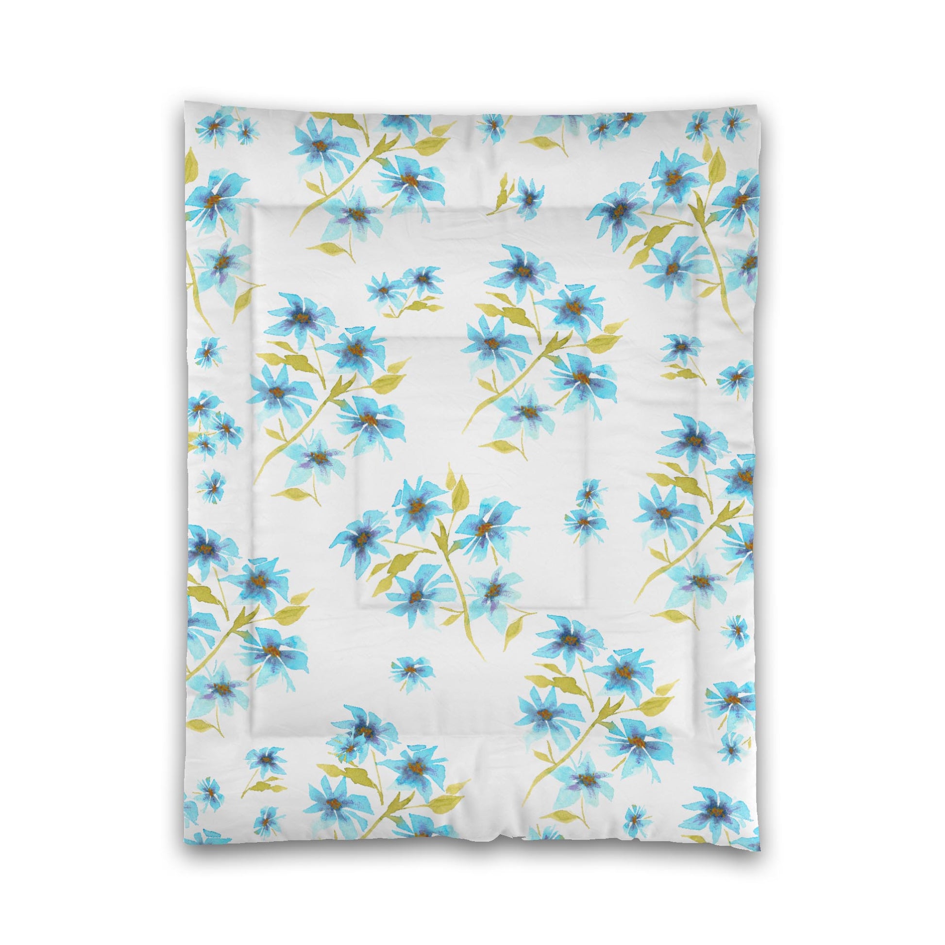White Microfiber Comforter, Large Blue Floral Print, Twin - 68 x 88 inches