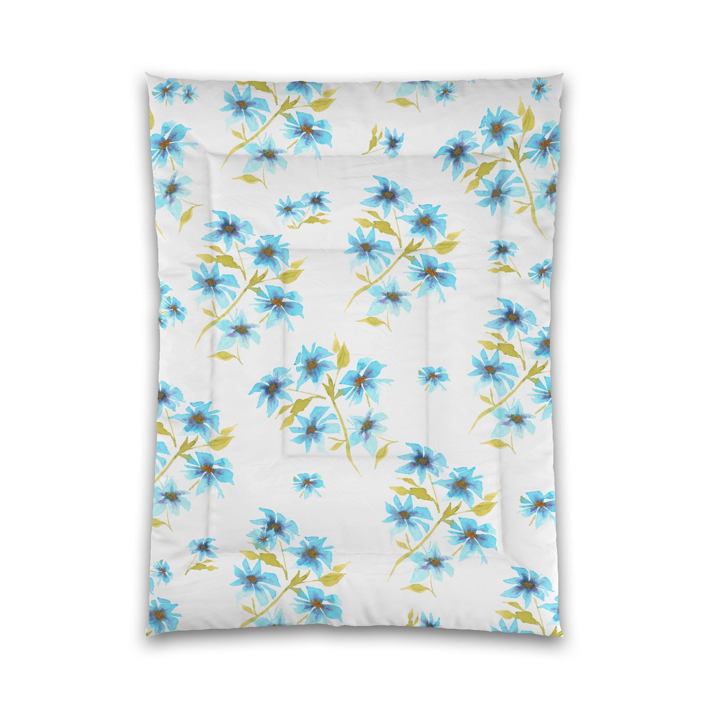 White Microfiber Comforter, Large Blue Floral Print, Twin XL - 68 x 92 inches