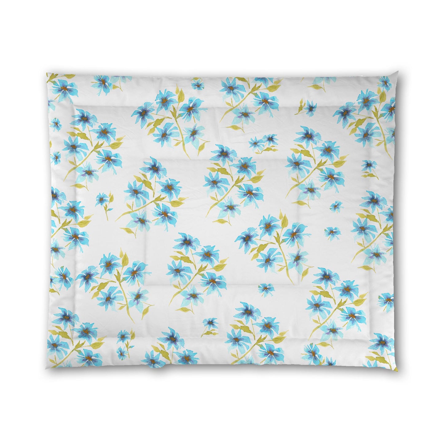 White Microfiber Comforter, Large Blue Floral Print, King - 104 x 88 inches