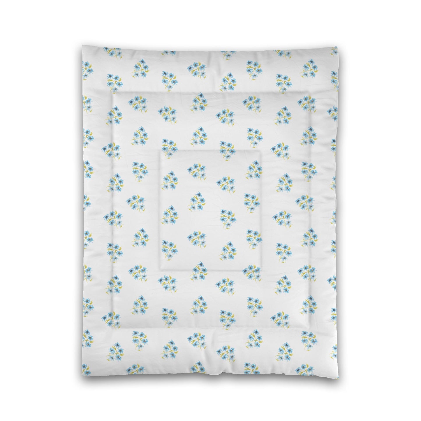 White Microfiber Comforter, Medium Blue Floral Pattern, Twin - 68 x 88 inches