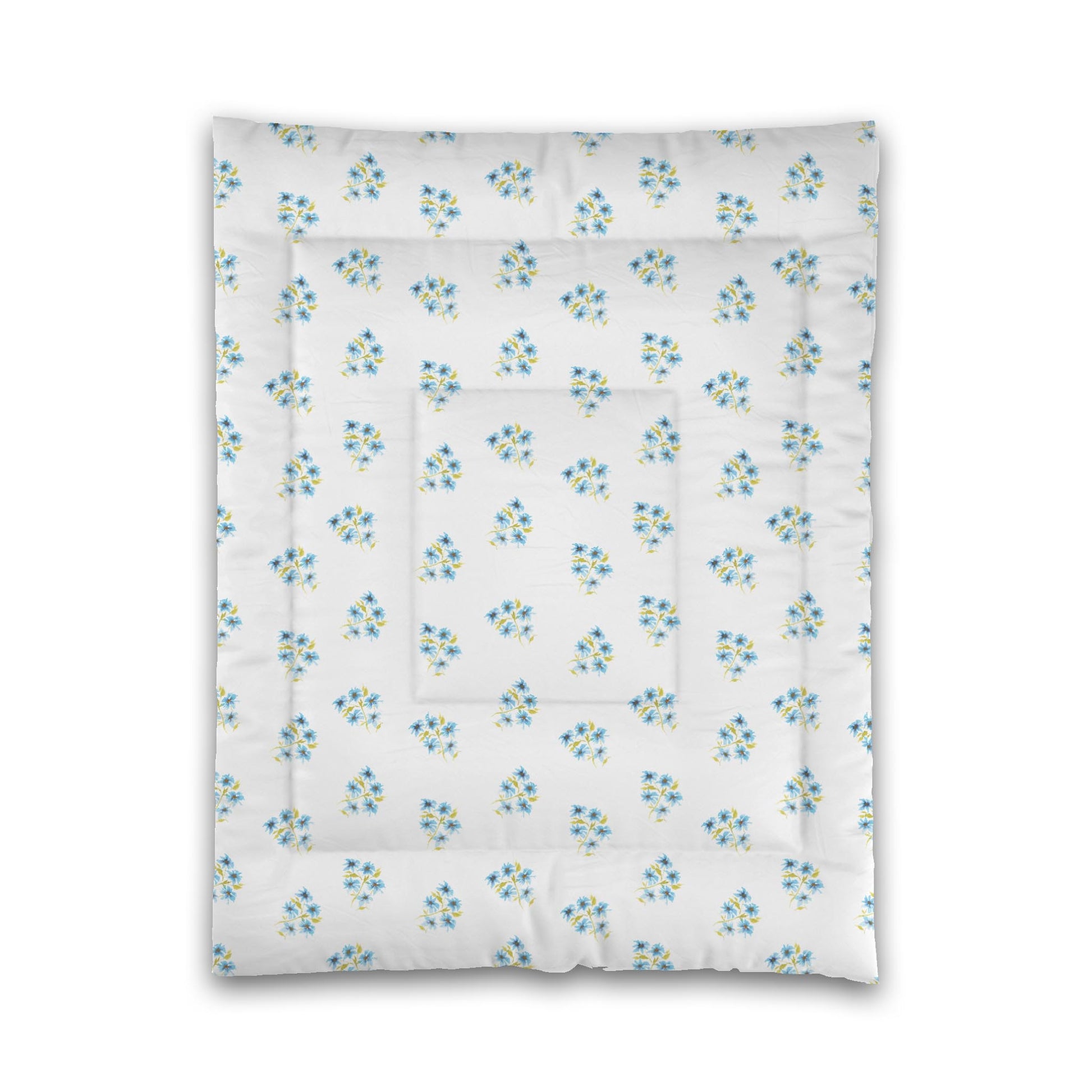 White Microfiber Comforter, Medium Blue Floral Pattern, Twin - 68 x 88 inches