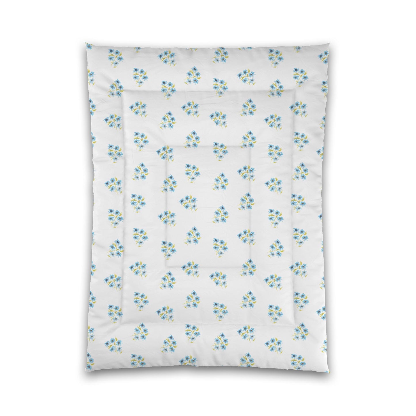 White Microfiber Comforter, Medium Blue Floral Pattern, Twin XL - 68 x 92 inches
