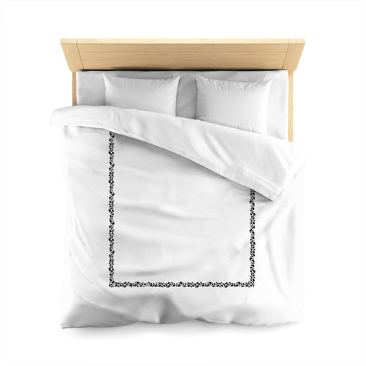 White Microfiber Duvet Cover with Black Paint Dabs Frieze Print | Styled on Queen Bed 