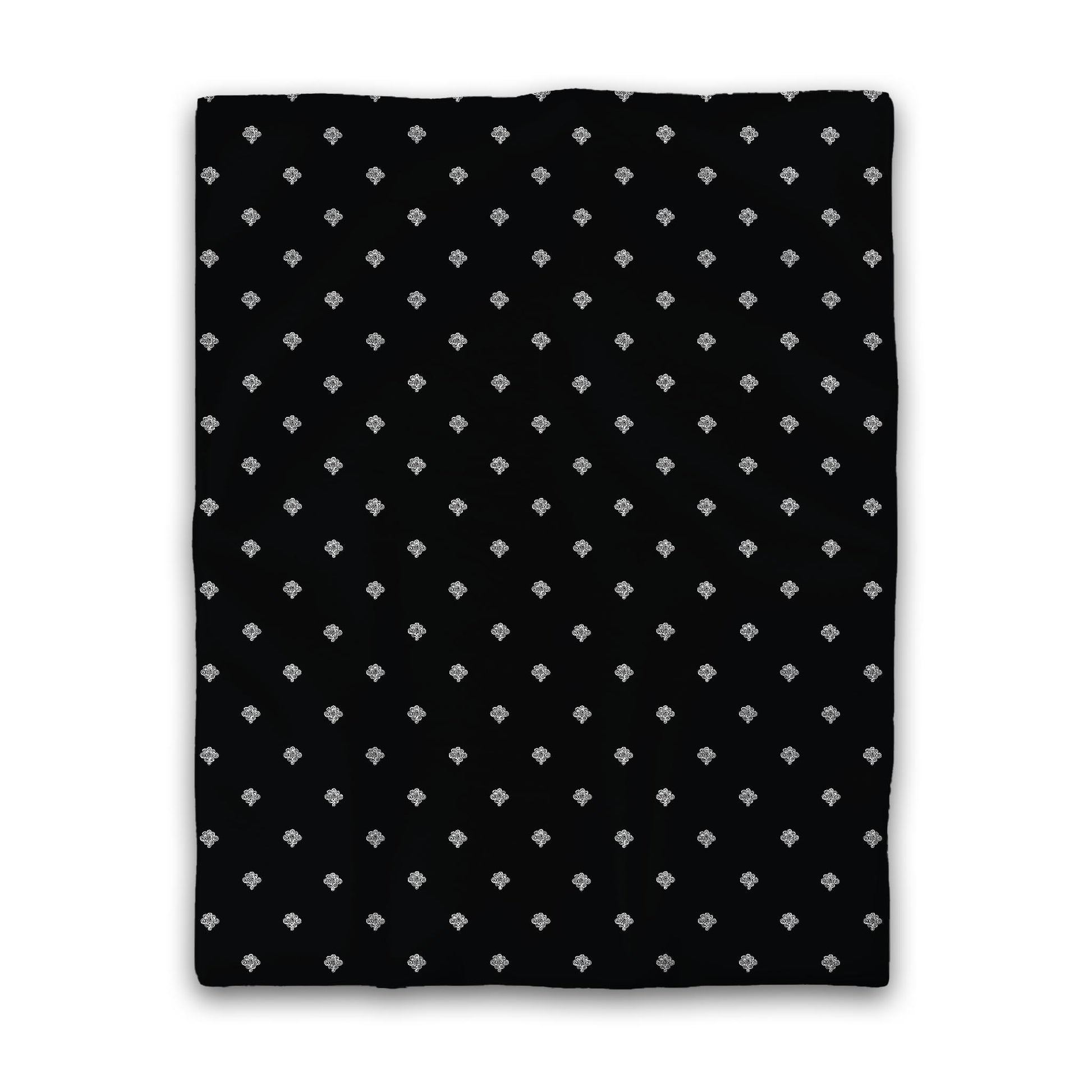 Black Cotton Sateen Duvet Cover, Off-White Hand-painted Swizzle Motif Print, Twin (width x length) 70 x 90 inches / 178 x 229 cm