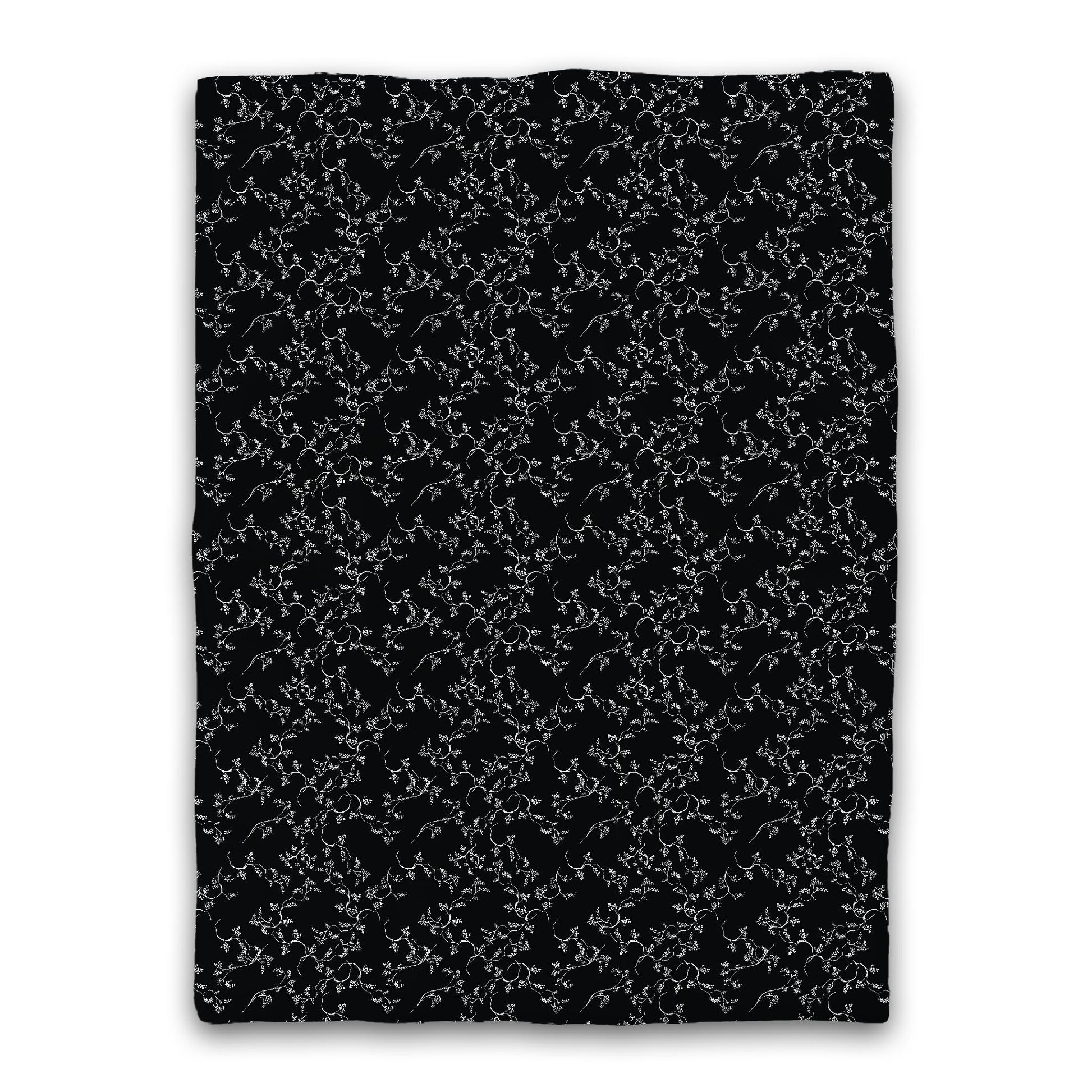 Black Microfiber Duvet Cover, White Hand-painted Vine Print, Twin XL (width x length) 68 x 92 inches /  173 x 234 cm