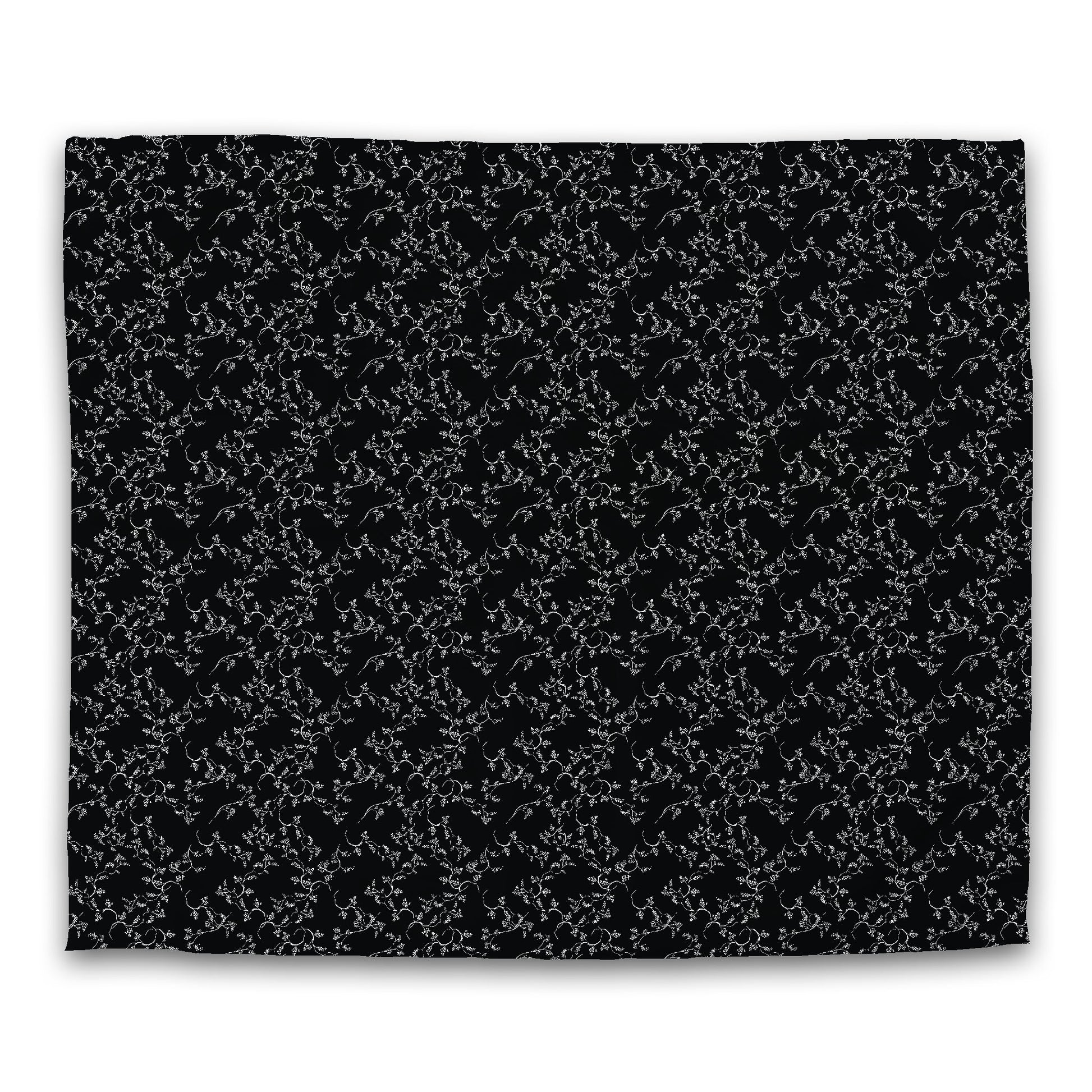 Black Cotton Sateen Duvet Cover, Off-White Hand-painted Vine Print, King (width x length) 106 x 92 inches / 269 x  234 cm