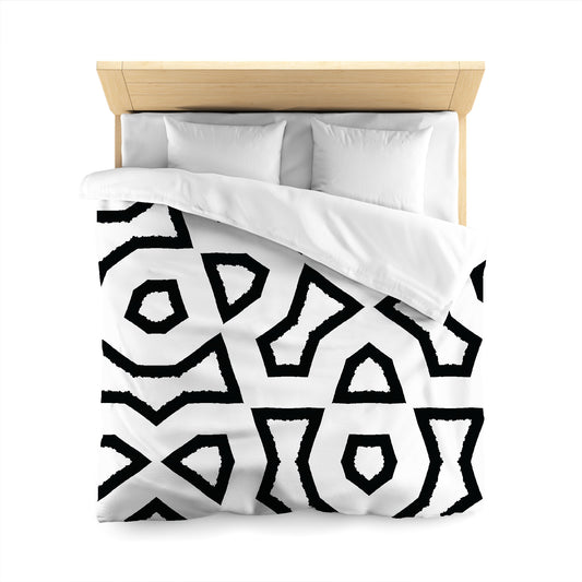 White Microfiber Duvet Cover, Bold Black Graphic, Queen (width x length) 88 x 88 inches / 224 x 224 cm