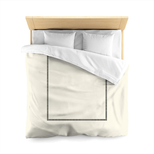 Pale Cream Microfiber Duvet Cover, Black Repeating Square Motif Print, Classic Border, Queen (width x length) 88 x 88 inches / 224 x 224 cm