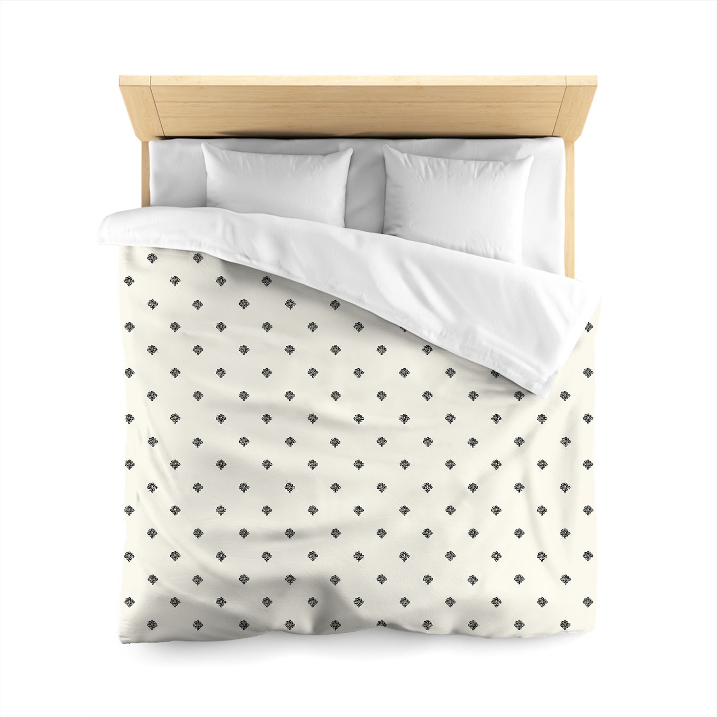 Pale Cream Microfiber Duvet Cover, Black Hand-painted Swizzle Motif Print, Queen (width x length) 88 x 88 inches / 224 x 224 cm