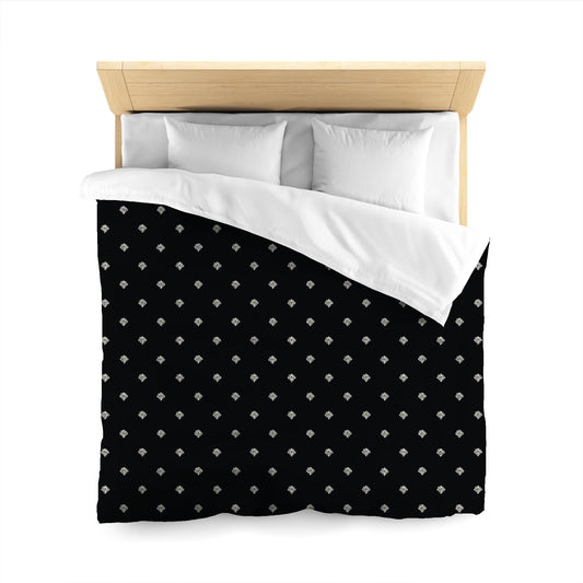 Black Cotton Sateen Duvet Cover, Pale Cream Hand-painted Swizzle Motif Print, Queen (width x length) 90 x 90 inches / 229 x 229 cm