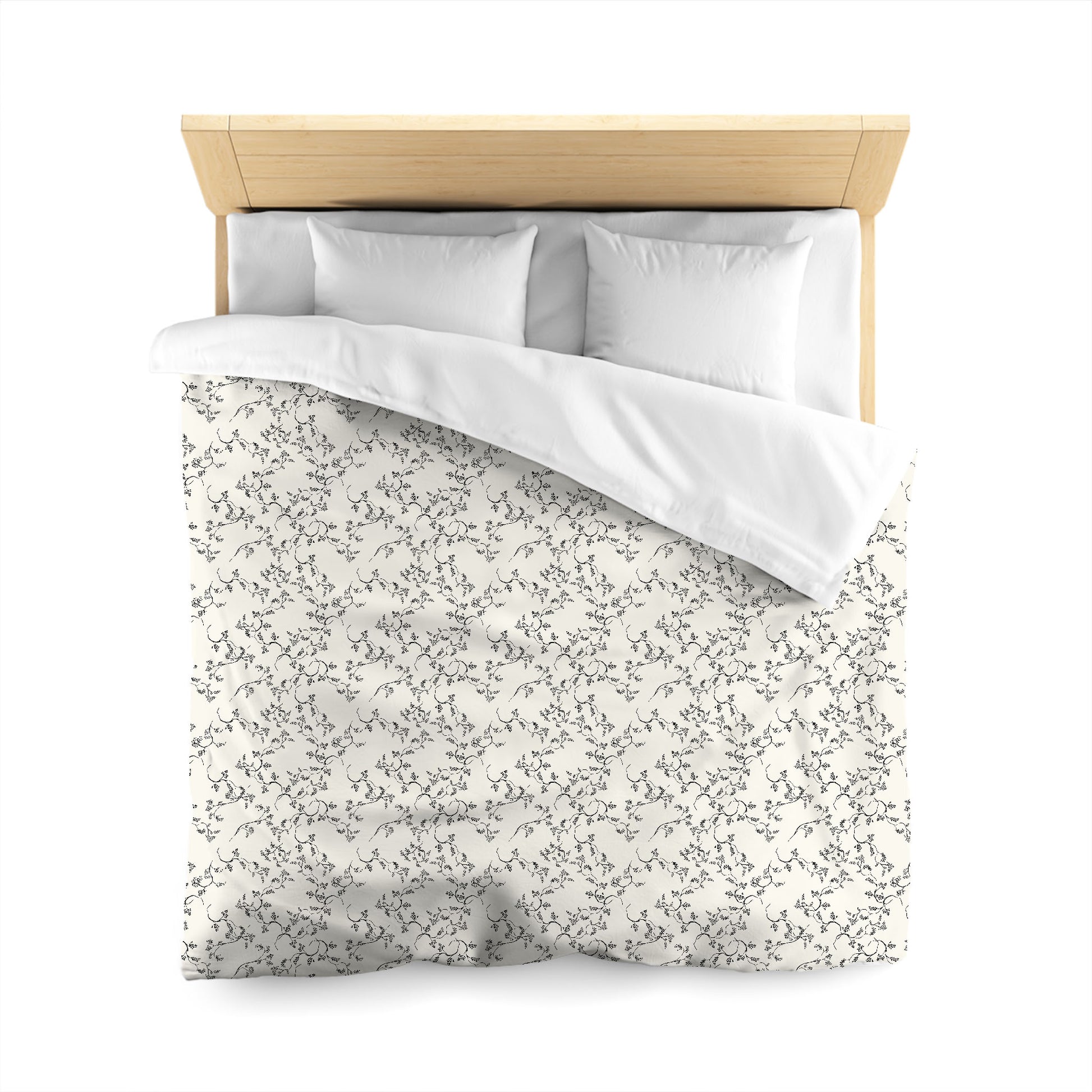 Pale Cream Microfiber Duvet Cover, Black Hand-painted Vine Print, Queen (width x length) 88 x 88 inches / 224 x 224 cm