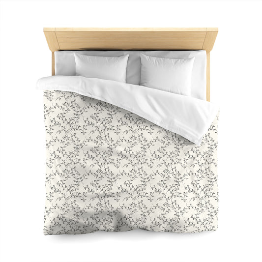 Pale Cream Microfiber Duvet Cover, Black Hand-painted Vine Print, Queen (width x length) 88 x 88 inches / 224 x 224 cm