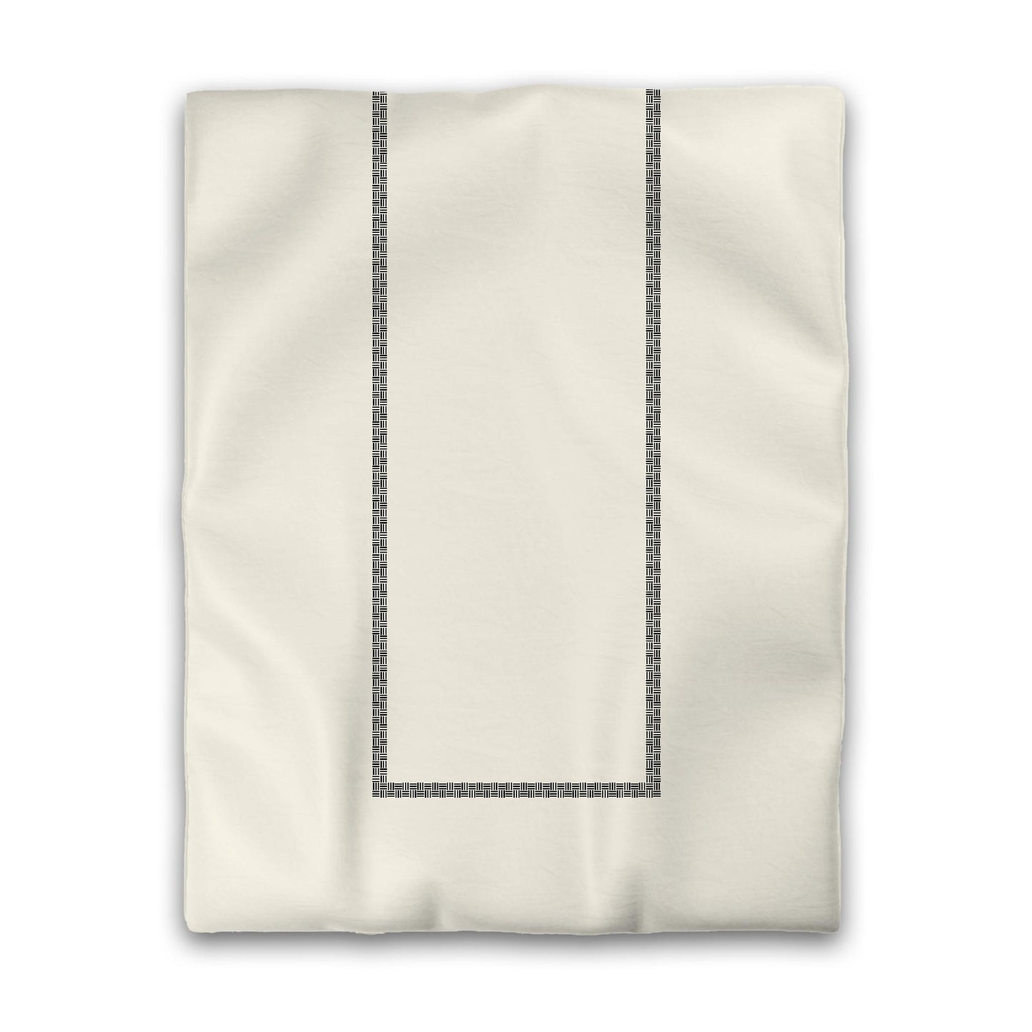 Pale Cream Cotton Sateen Duvet Cover, Black Double Weave Motif Print, Classic Border, Twin (width x length) 70 x 90 inches / 178 x 229 cm
