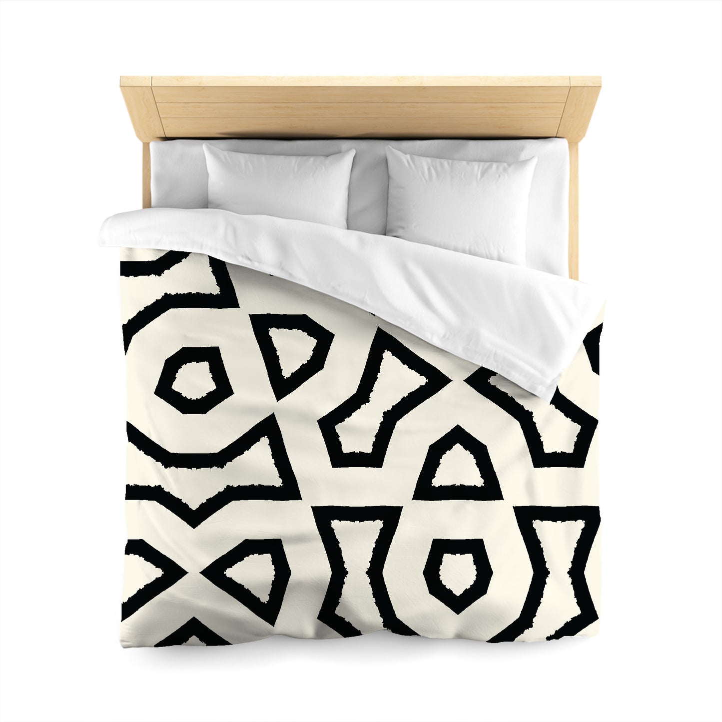 Pale Cream Microfiber Duvet Cover, Bold Black Graphic, Queen (width x length) 88 x 88 inches / 224 x 224 cm