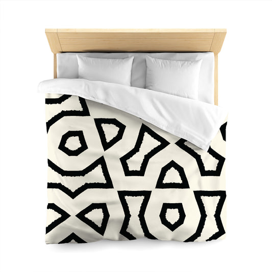 Pale Cream Microfiber Duvet Cover, Bold Black Graphic, Queen (width x length) 88 x 88 inches / 224 x 224 cm