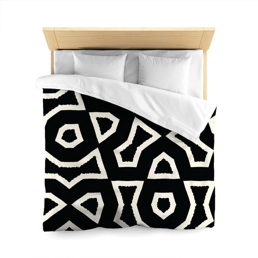 Black Microfiber Duvet Cover, Bold Pale Cream Graphic, Queen (width x length) 88 x 88 inches / 224 x 224 cm