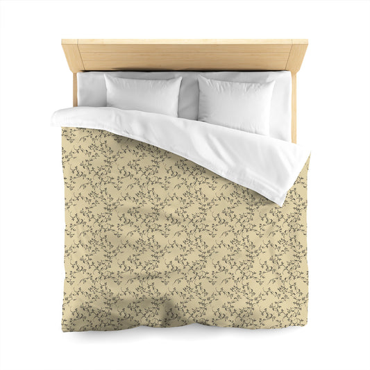 Desert Sand Microfiber Duvet Cover, Black Hand-painted Vine Print, Queen (width x length) 88 x 88 inches / 224 x 224 cm