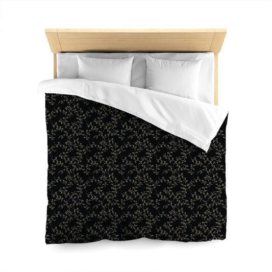 Black Microfiber Duvet Cover, Desert Sand Hand-painted Vine Print, Queen (width x length) 88 x 88 inches / 224 x 224 cm